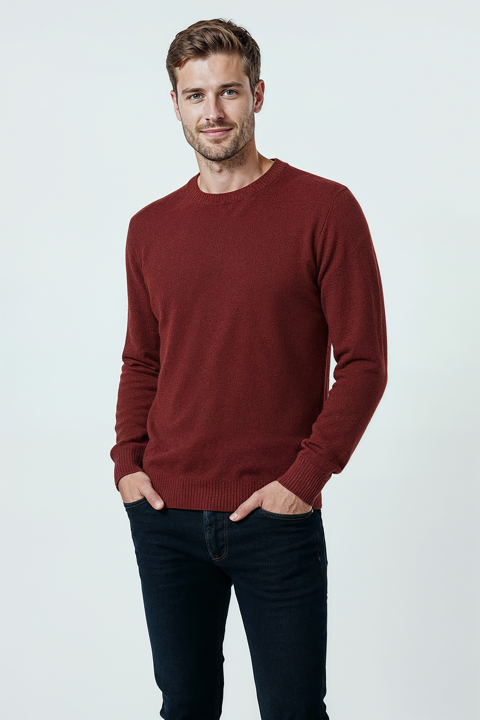 Striktrøje Med Strukturmønster - Vinrød 1/0