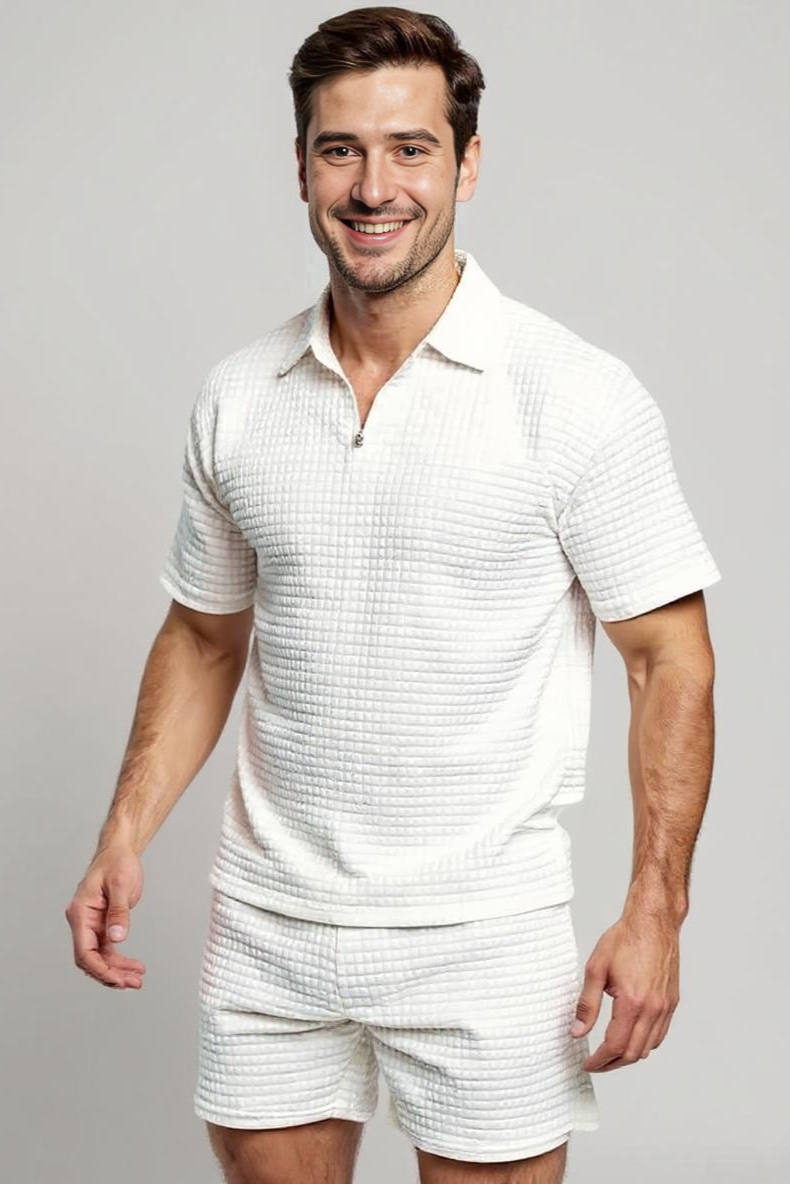 Struktureret Sæt Med Poloshirt Og Shorts