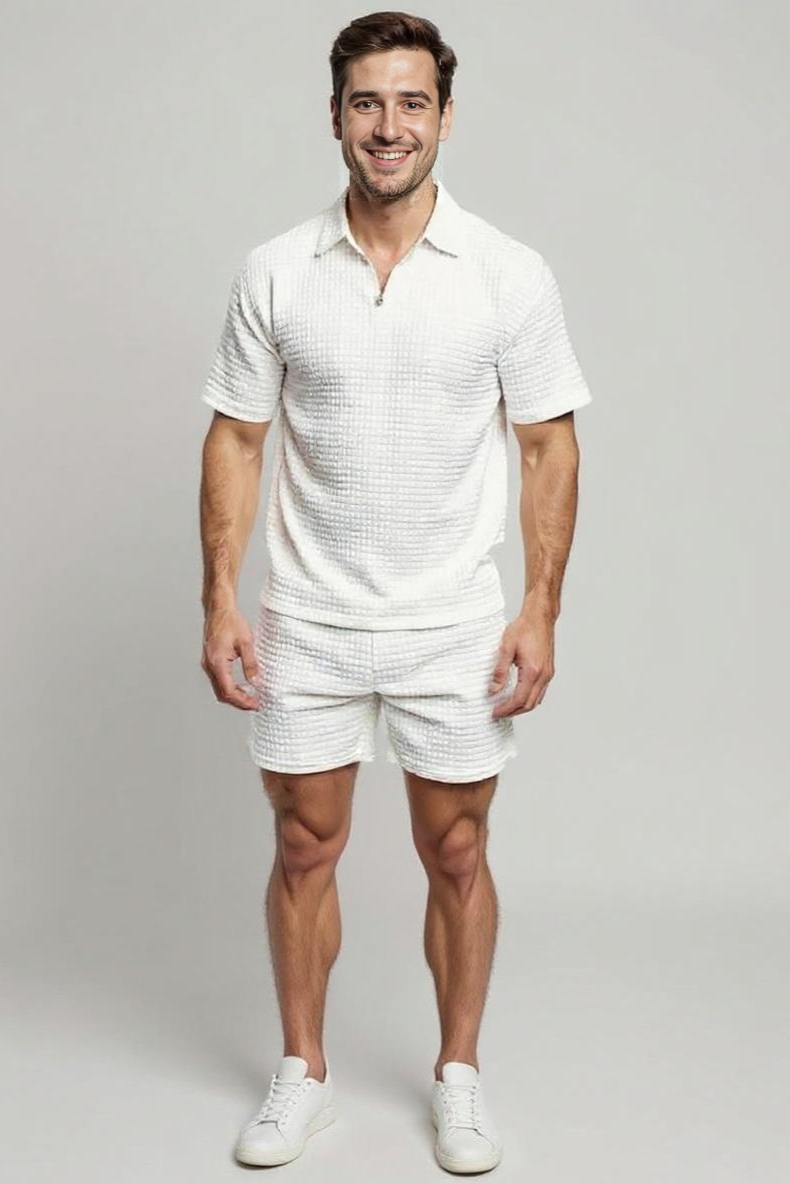 Struktureret Sæt Med Poloshirt Og Shorts