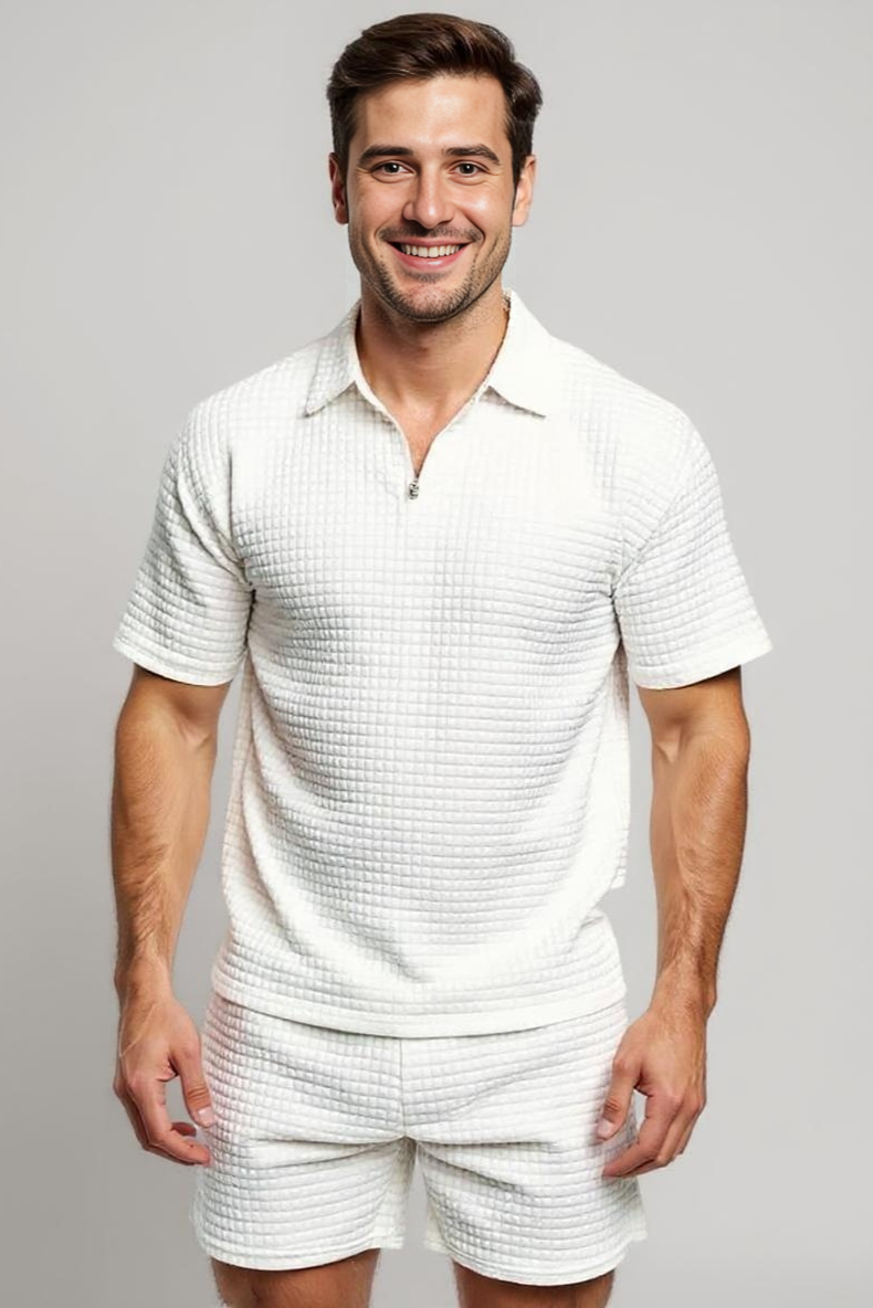 Struktureret Sæt Med Poloshirt Og Shorts