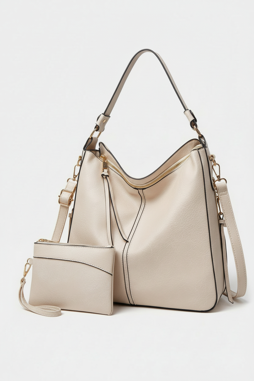 Taske Sæt Med Stor Shopper Og Clutch - Knækked Hvid 1-0