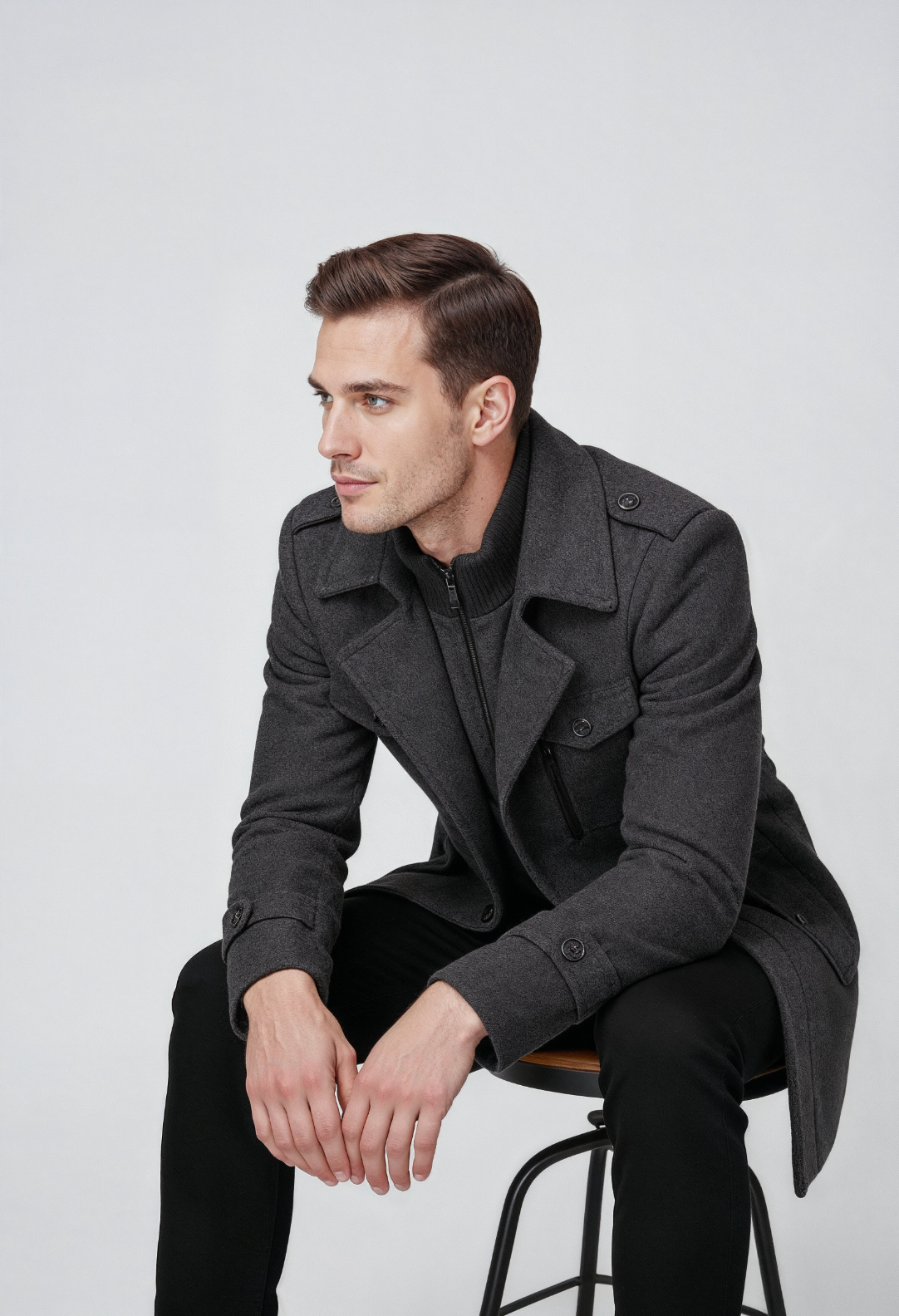 Uldfrakke Med Inderkrave - Mørkegrå 1.2