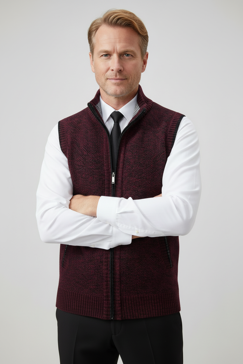 Vest Herre | Uldblanding med Lynlås - Rød 1.1