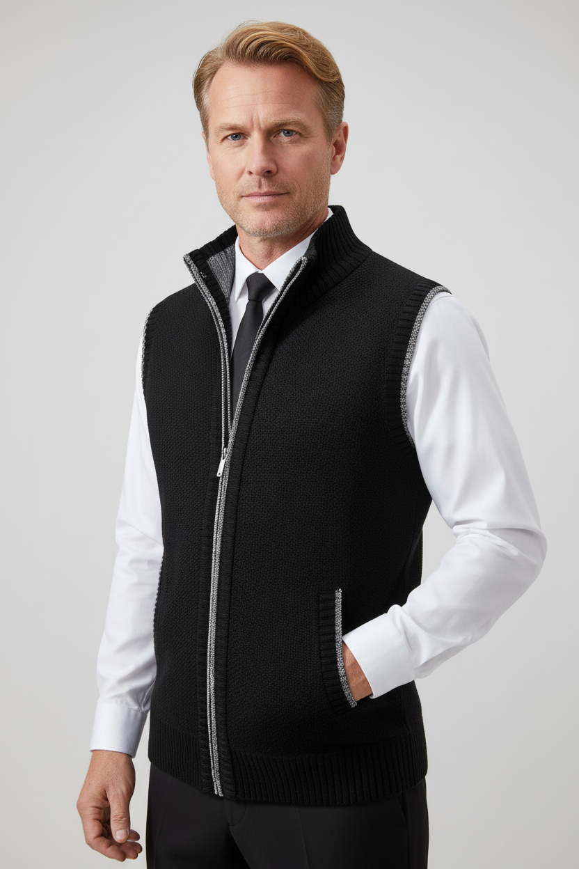 Vest Herre | Uldblanding med Lynlås - Sort 1.0