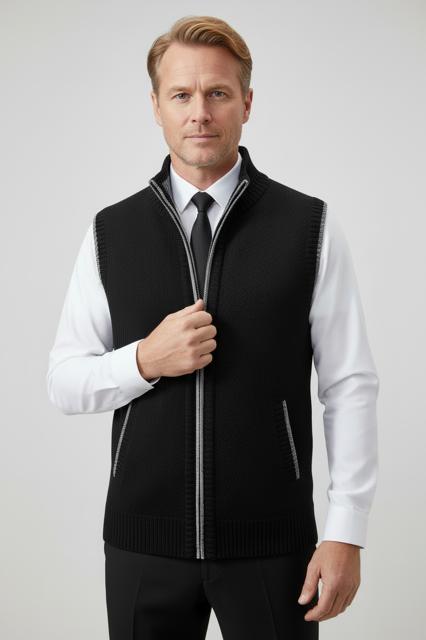Vest Herre | Uldblanding med Lynlås - Sort 1.1