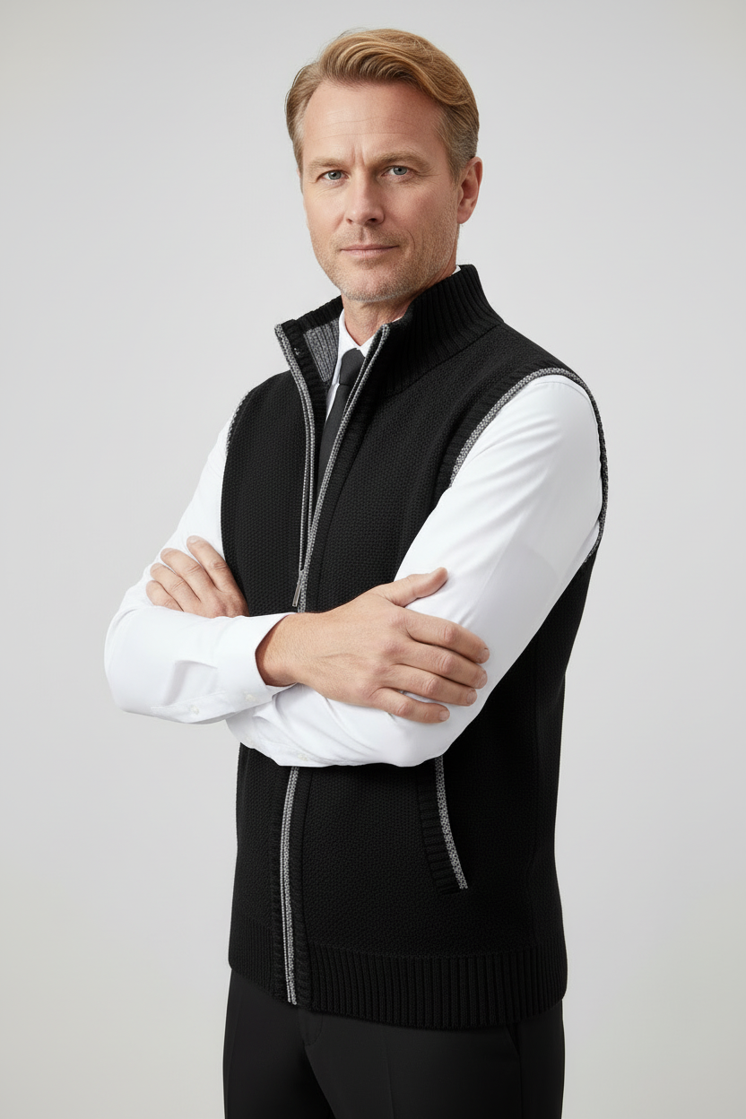 Vest Herre | Uldblanding med Lynlås - Sort 1.2