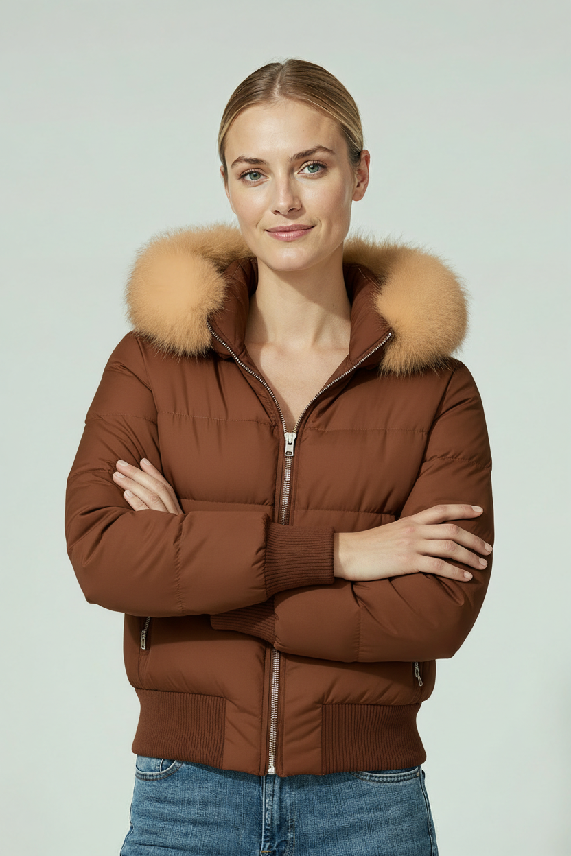 Vinterjakke Dame | Foret med Hætte og Lynlås - Brun
