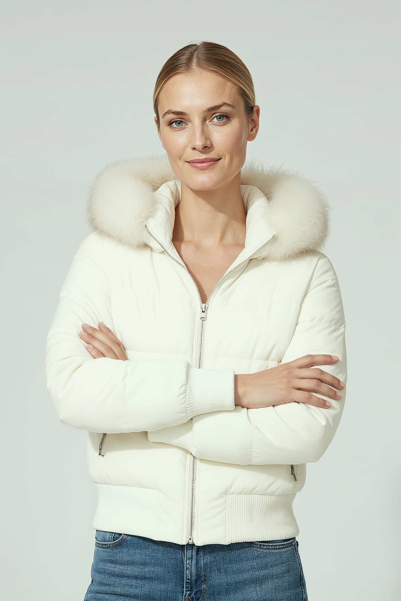 Vinterjakke Dame | Foret med Hætte og Lynlås - Hvid