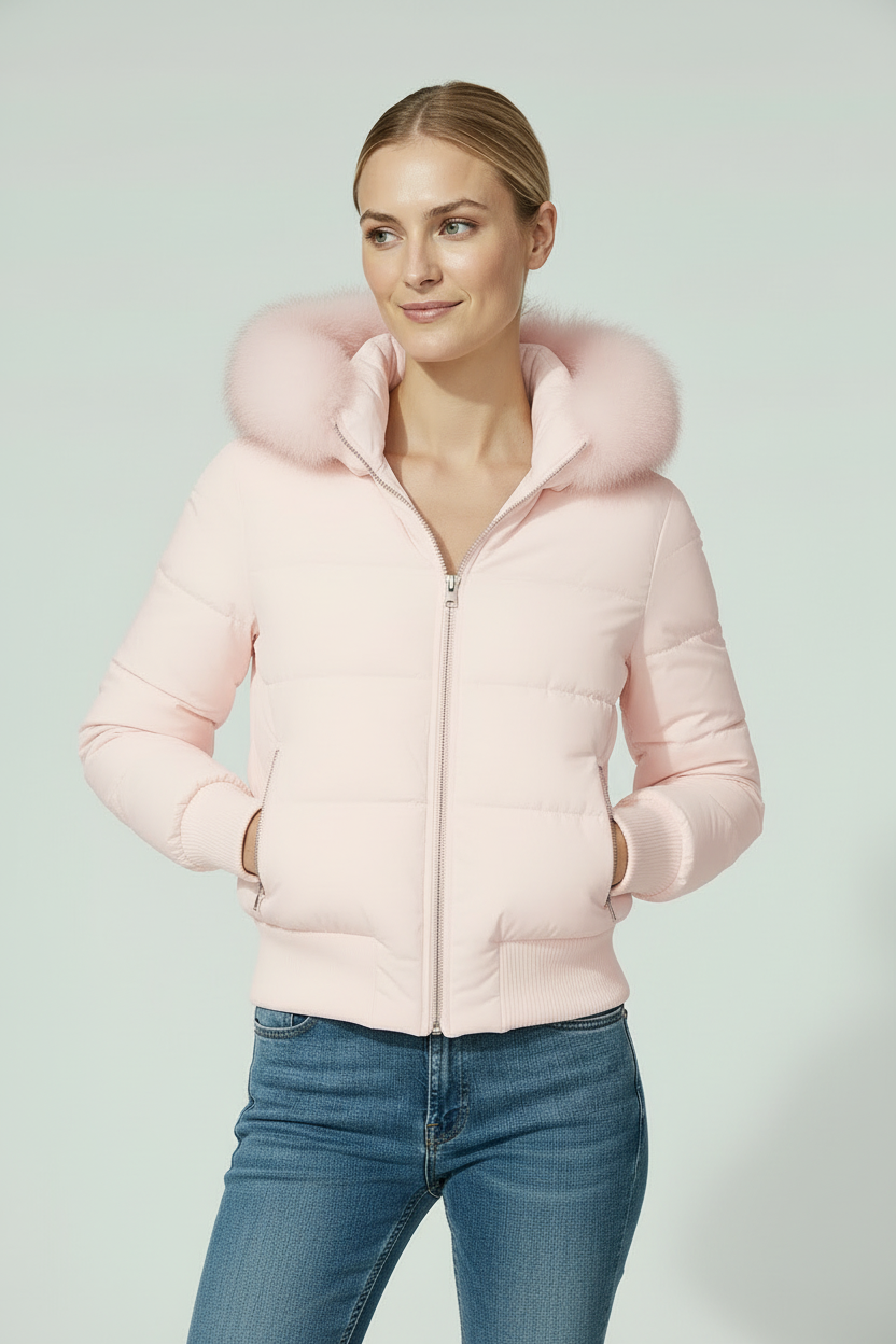 Vinterjakke Dame | Foret med Hætte og Lynlås - Rosa