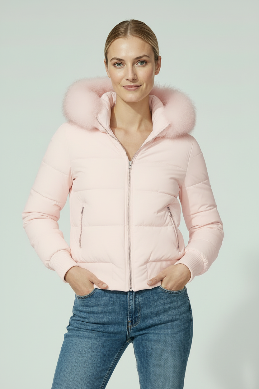 Vinterjakke Dame | Foret med Hætte og Lynlås - Rosa 2/0