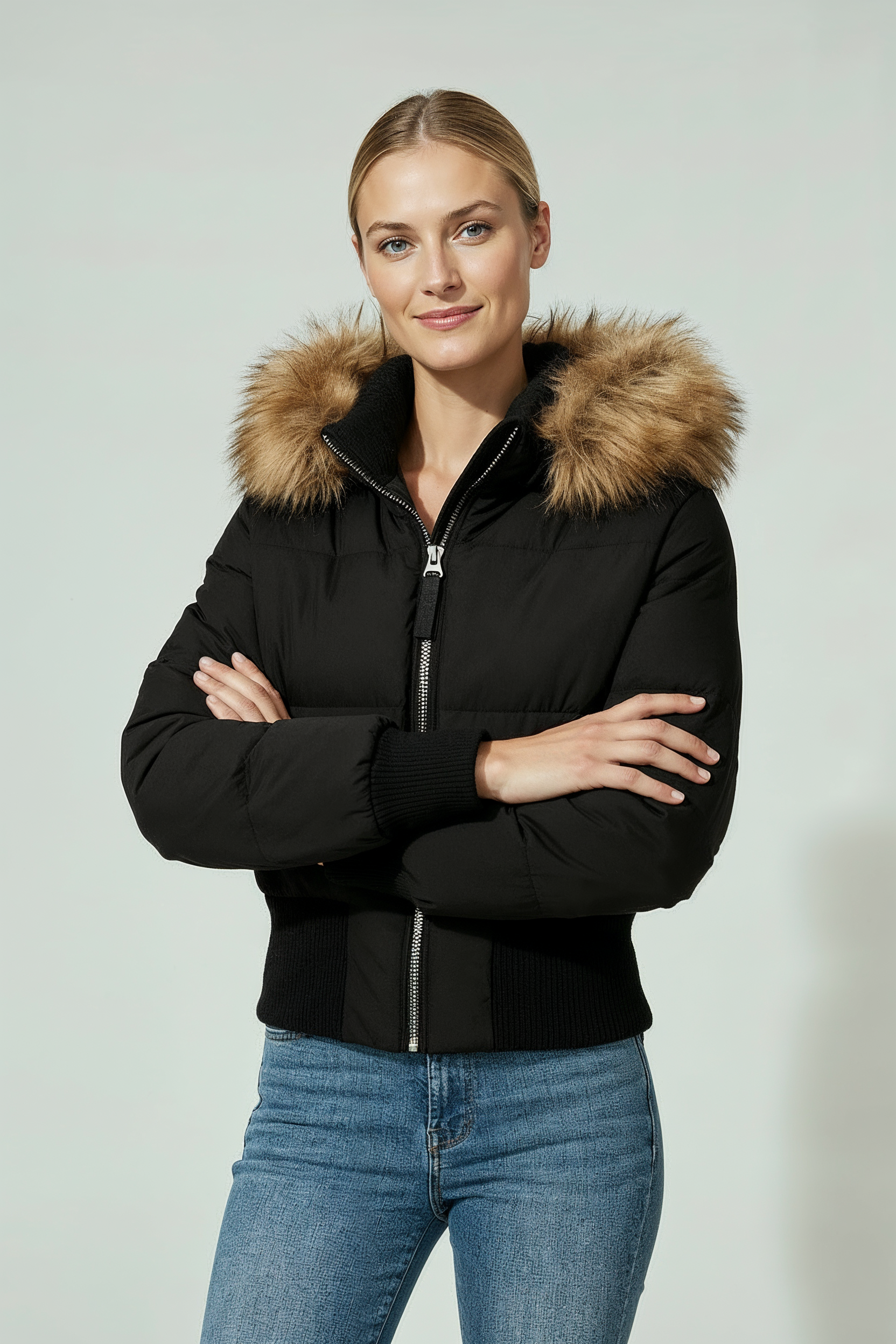 Vinterjakke Dame | Foret med Hætte og Lynlås - Sort