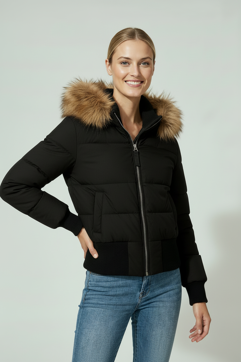 Vinterjakke Dame | Foret med Hætte og Lynlås - Sort 2/0