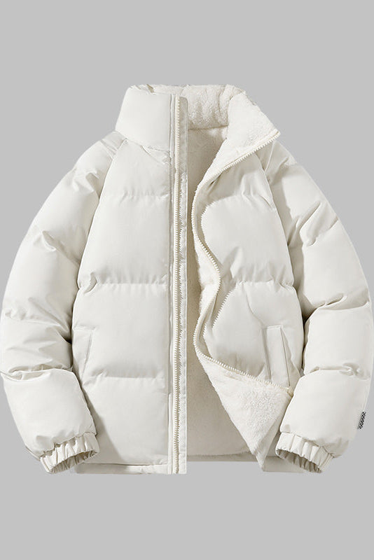 Vinterjakke Herre | Foret med Lynlås og Ståkrave - Knækket Hvid 1.2