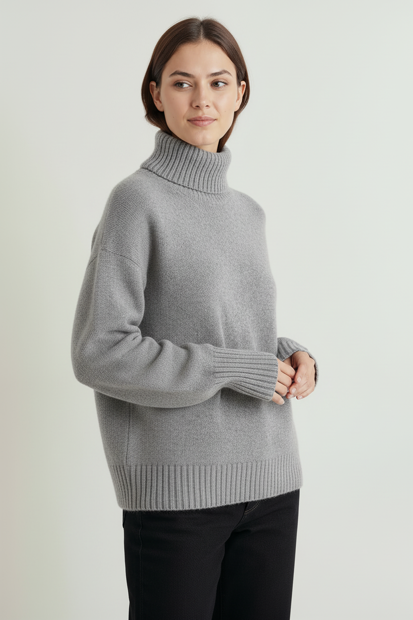 Figursyet Rullekravesweater Med Ribkant