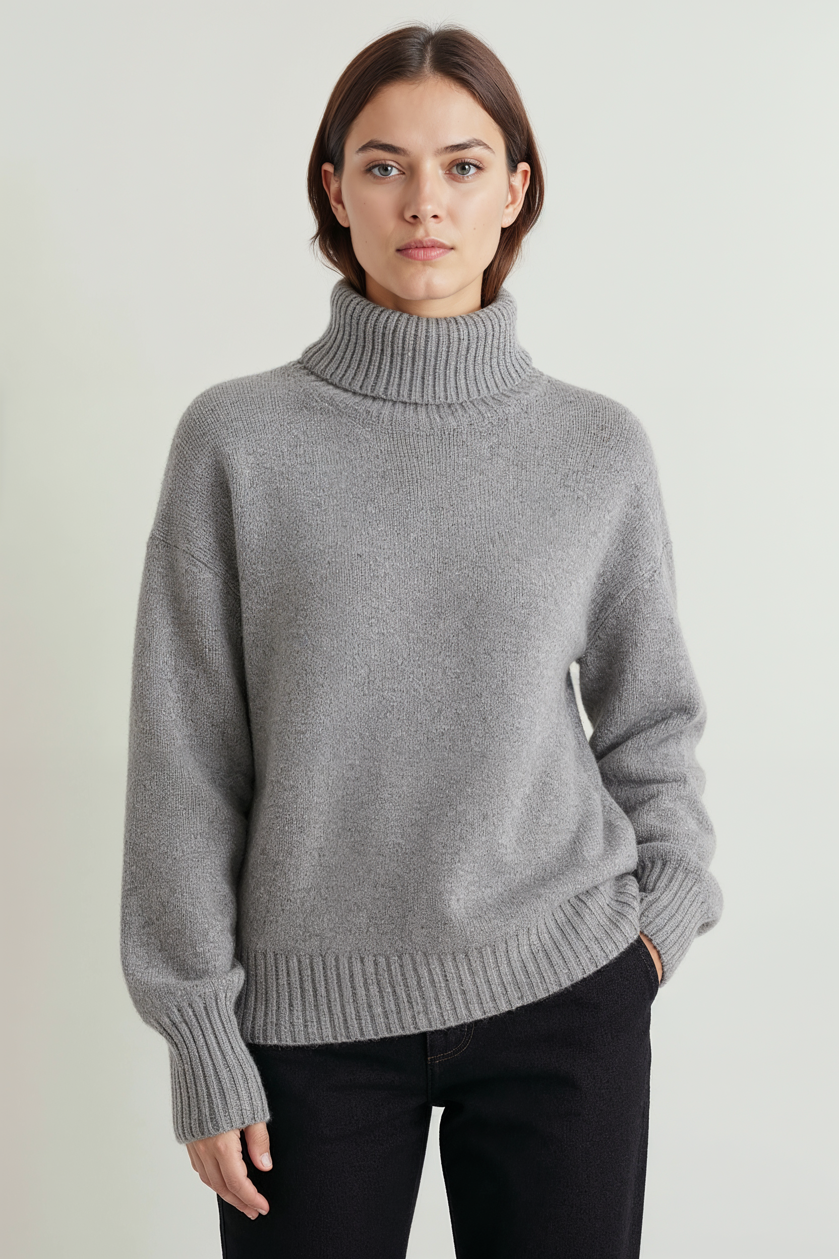 Figursyet Rullekravesweater Med Ribkant