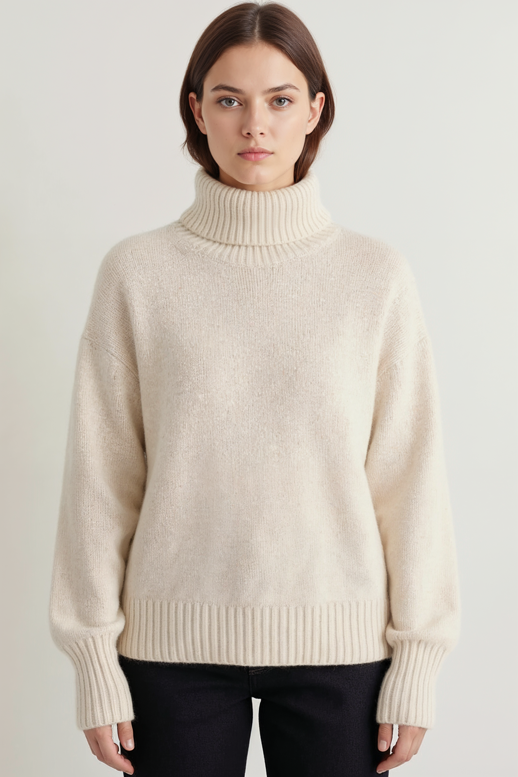 Figursyet Rullekravesweater Med Ribkant