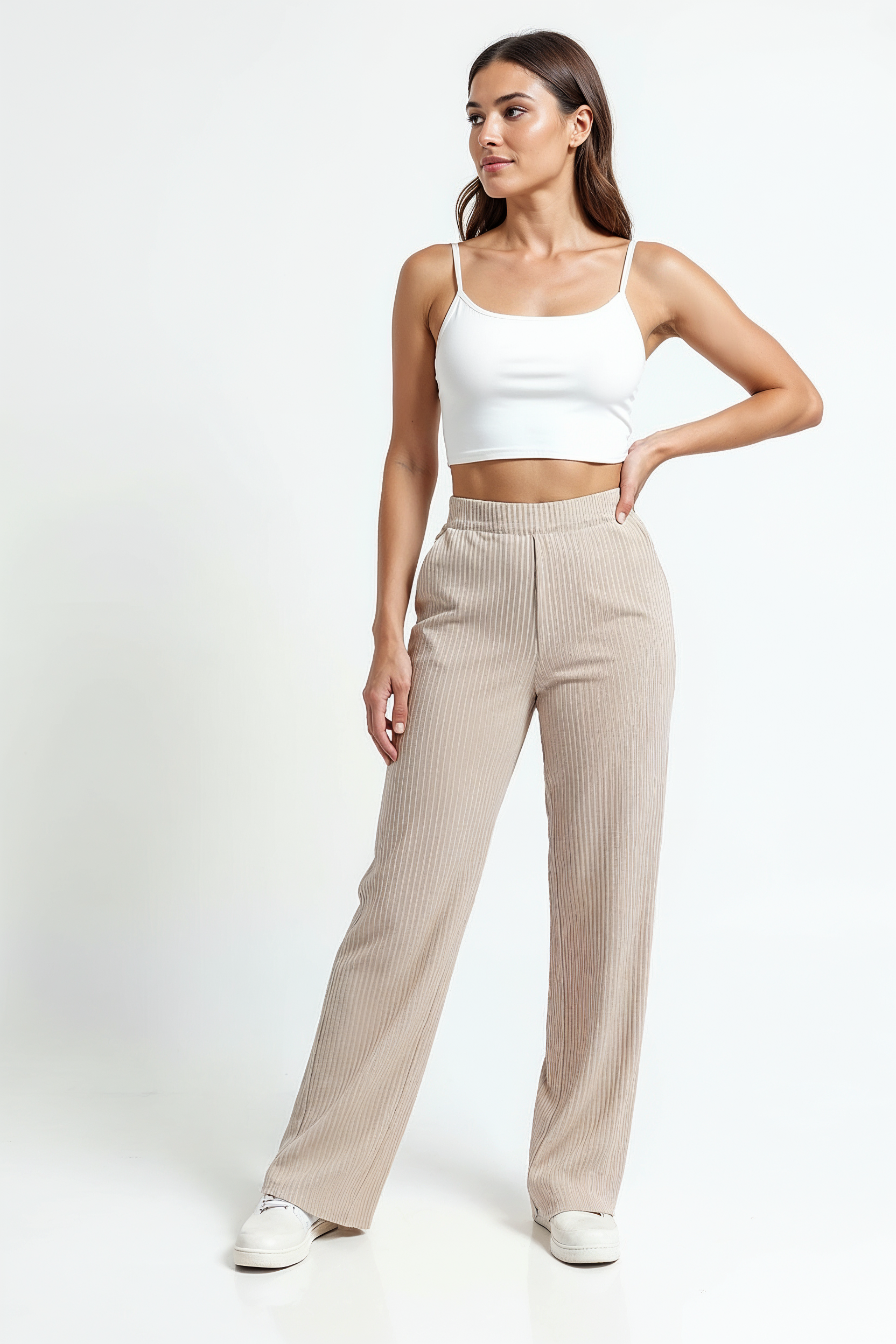 Bløde Fløjlsbukser Med Afslappet Stil - Lysebeige 1.1