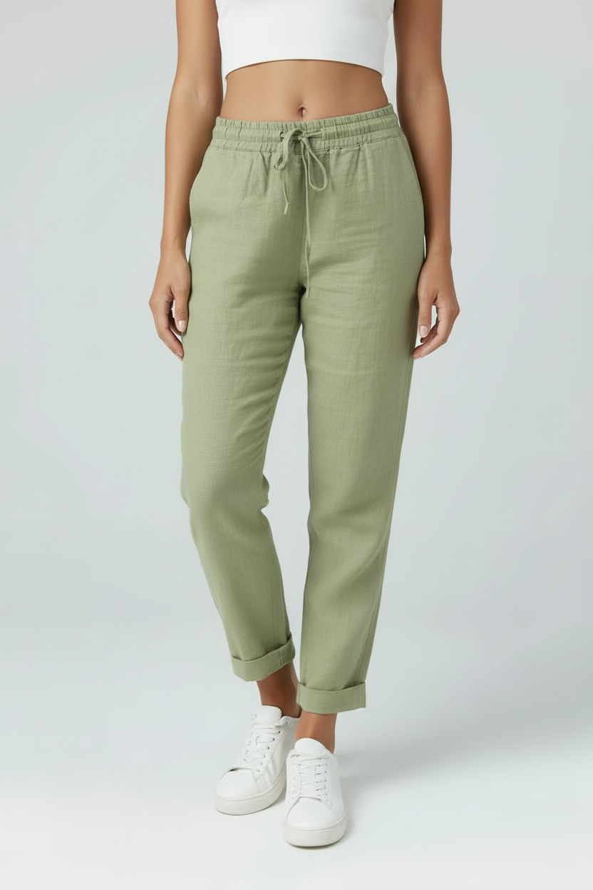 Bukser Dame | Elastisk Talje med Snøre - Lysegrøn 1.0