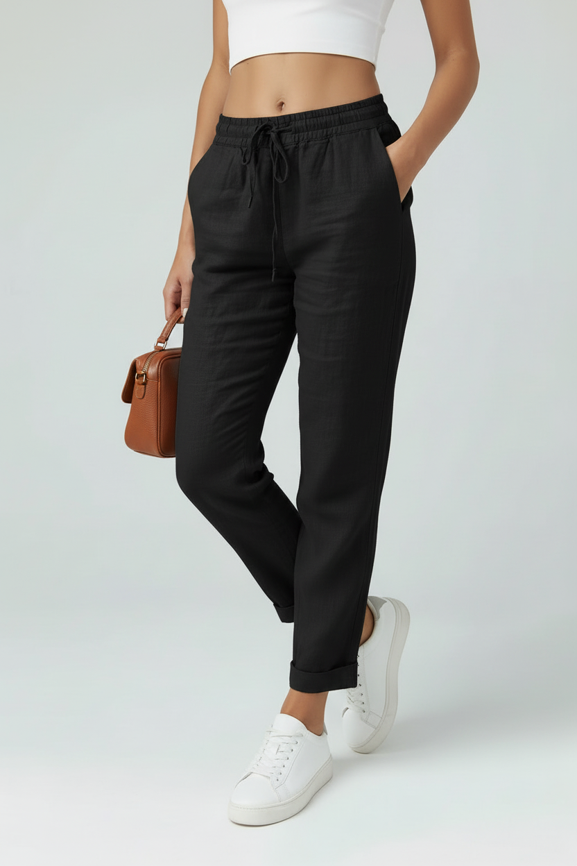 Bukser Dame | Elastisk Talje med Snøre - Sort 1.1