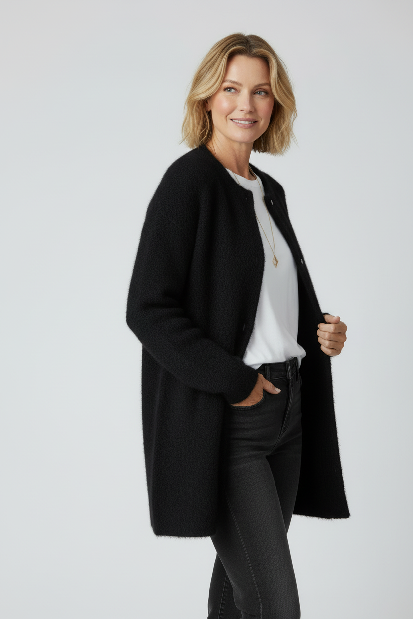 Cardigan Dame | Lang med Knapper - Sort 1.0