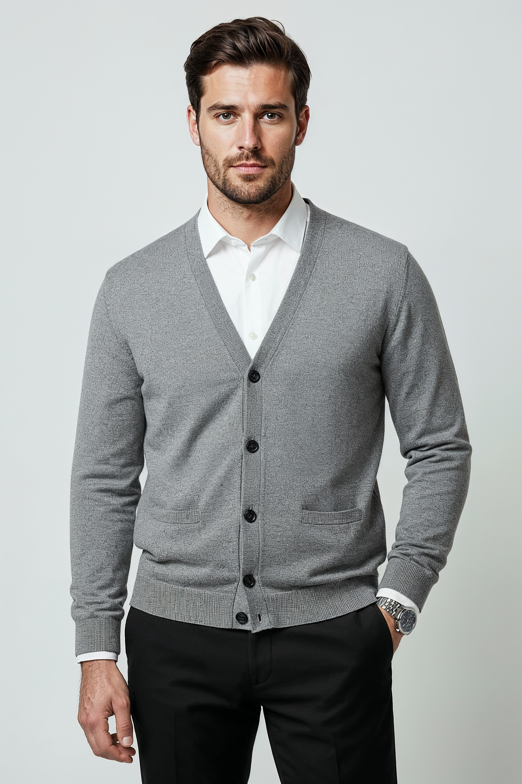 Cardigan Med V-hals - Grå 1/0