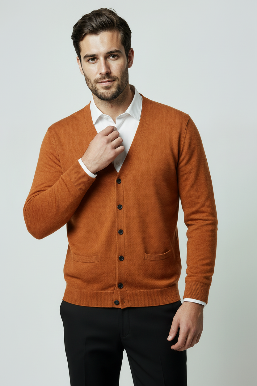 Cardigan Med V-hals - Orange 1/0