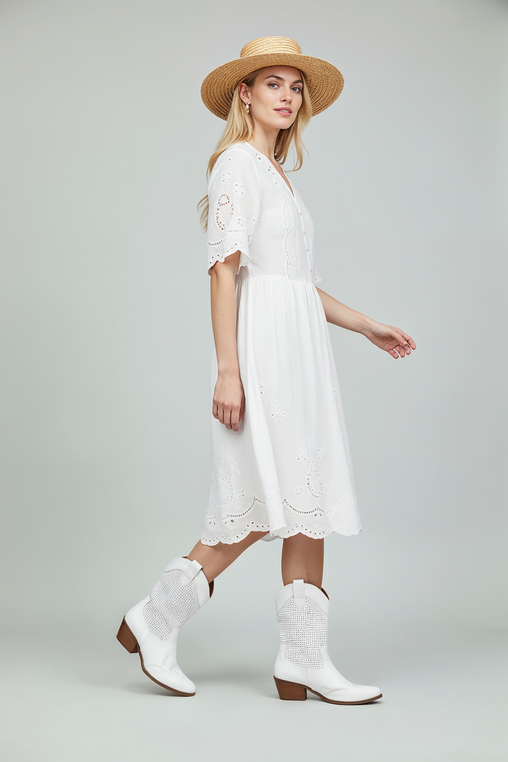 Cowboystøvler Dame | Perforeret Skaft & Lynlås - Hvid 2/0