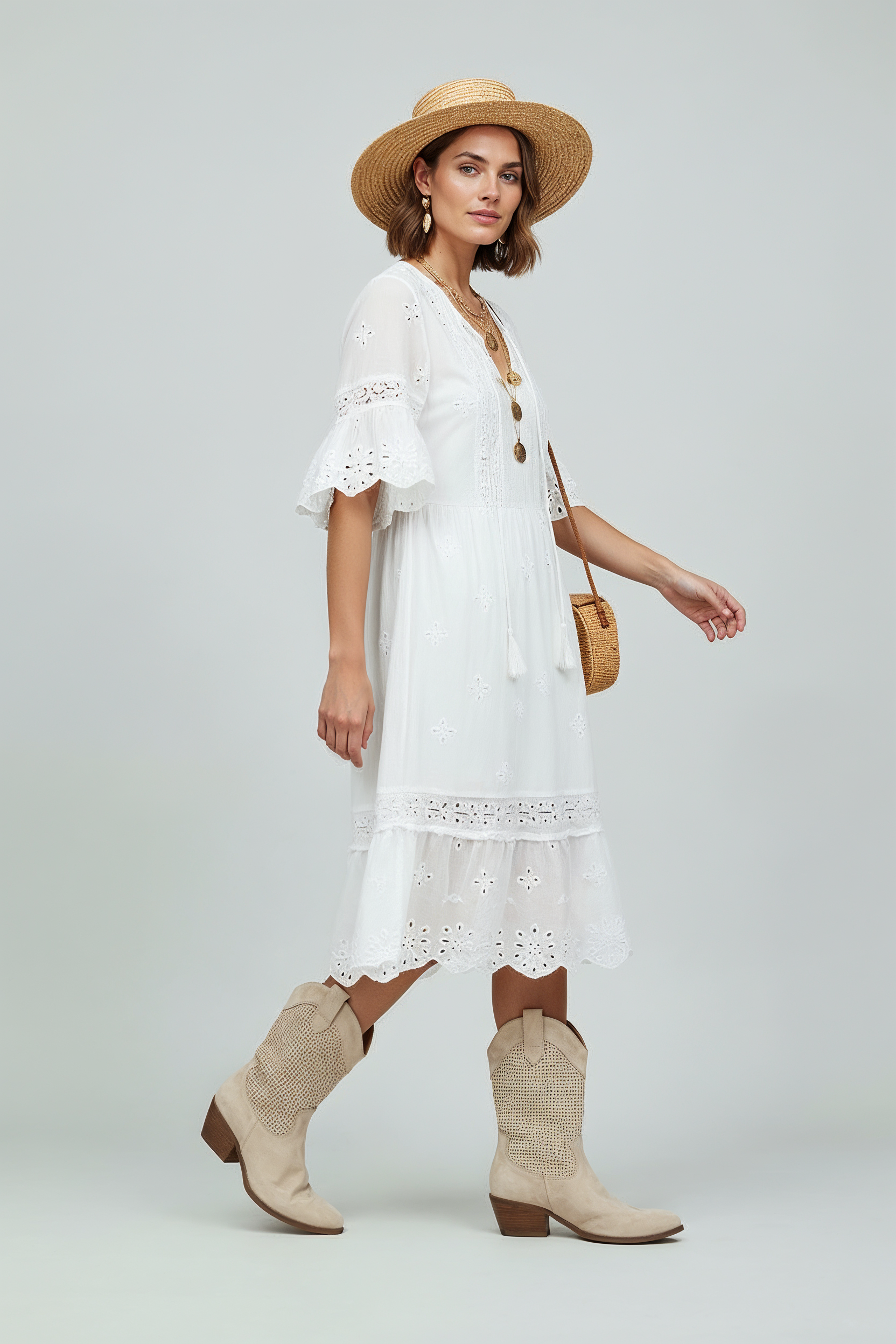 Cowboystøvler Dame | Perforeret Skaft & Lynlås - Khaki 2/0