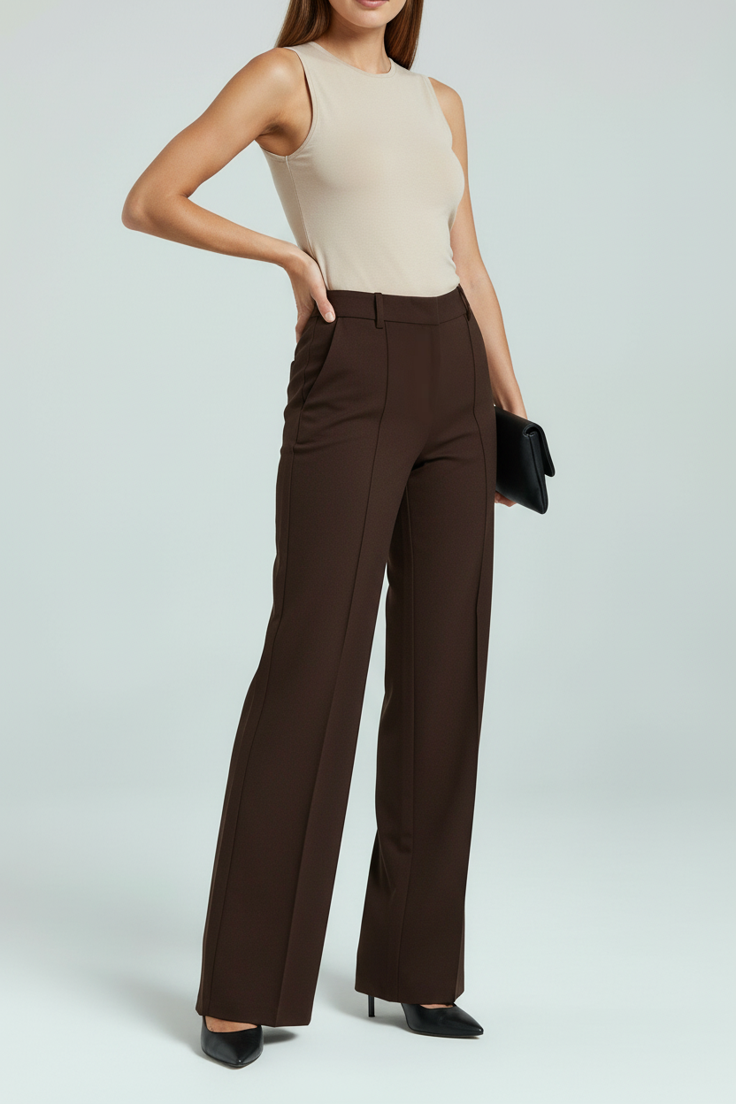 Højtaljede Bukser Med Vide Ben - Brun 1.1