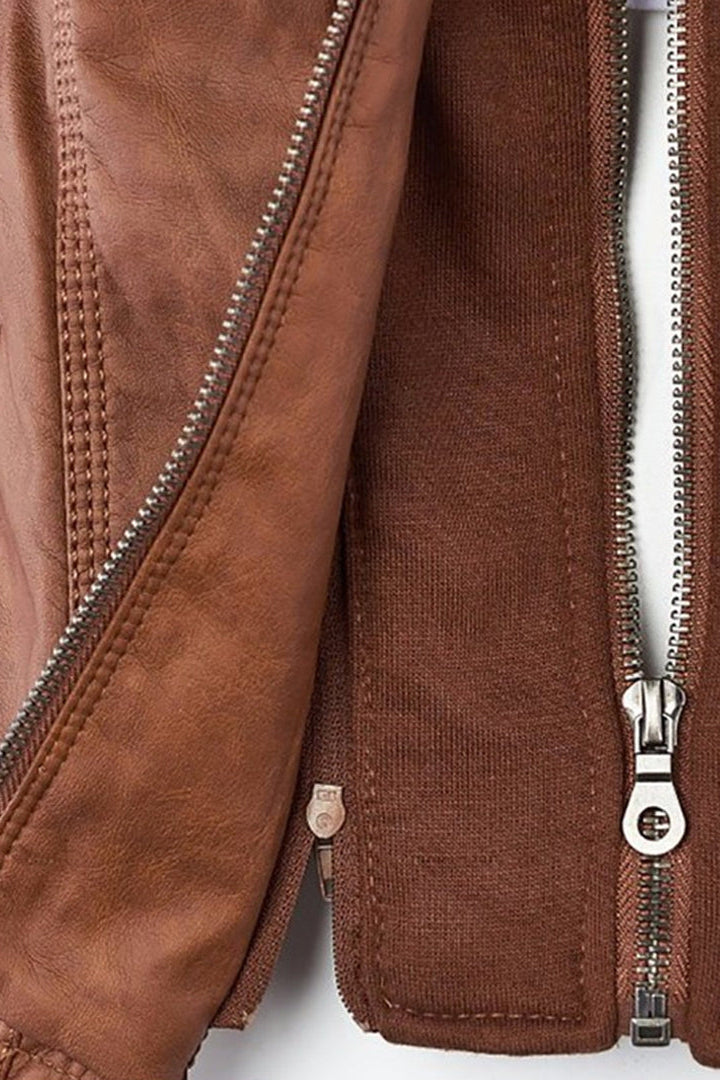 Jakke Dame | Læderlook med Hætte - Brun 4.1