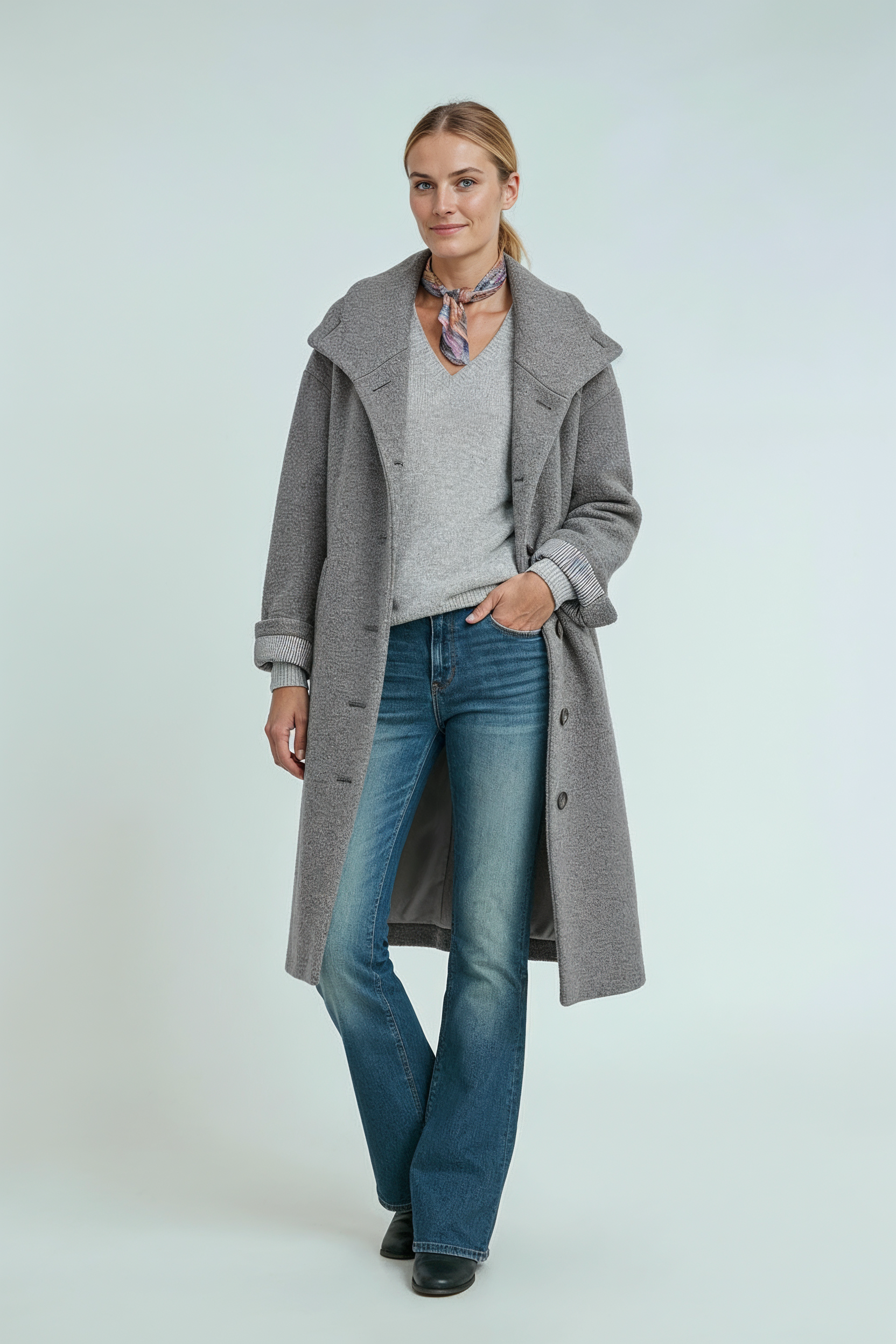 Jakke Dame | Lang med Hætte og Knaplukning - Grå 2/0