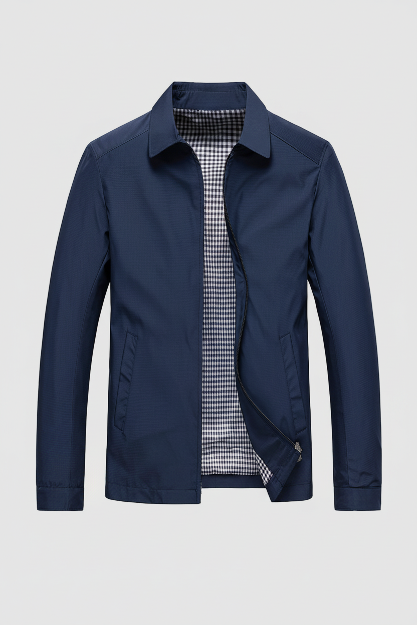 Jakke Herre | Let med Lynlås og Krave - Marineblå 1.4