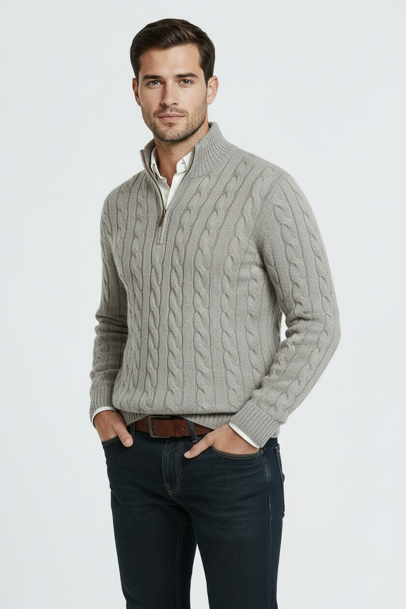 Kabel Striktrøje Med Half Zip - Lysegrå 1.1