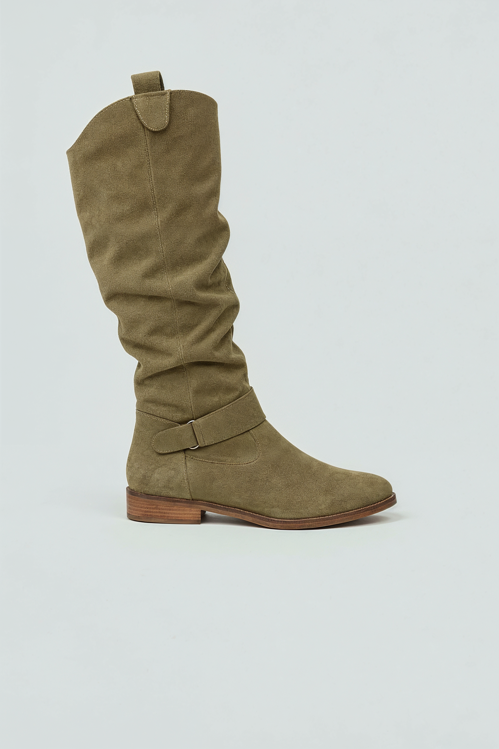 Knæhøje Støvler I Ruskindlook - Støvet Oliven 1.1