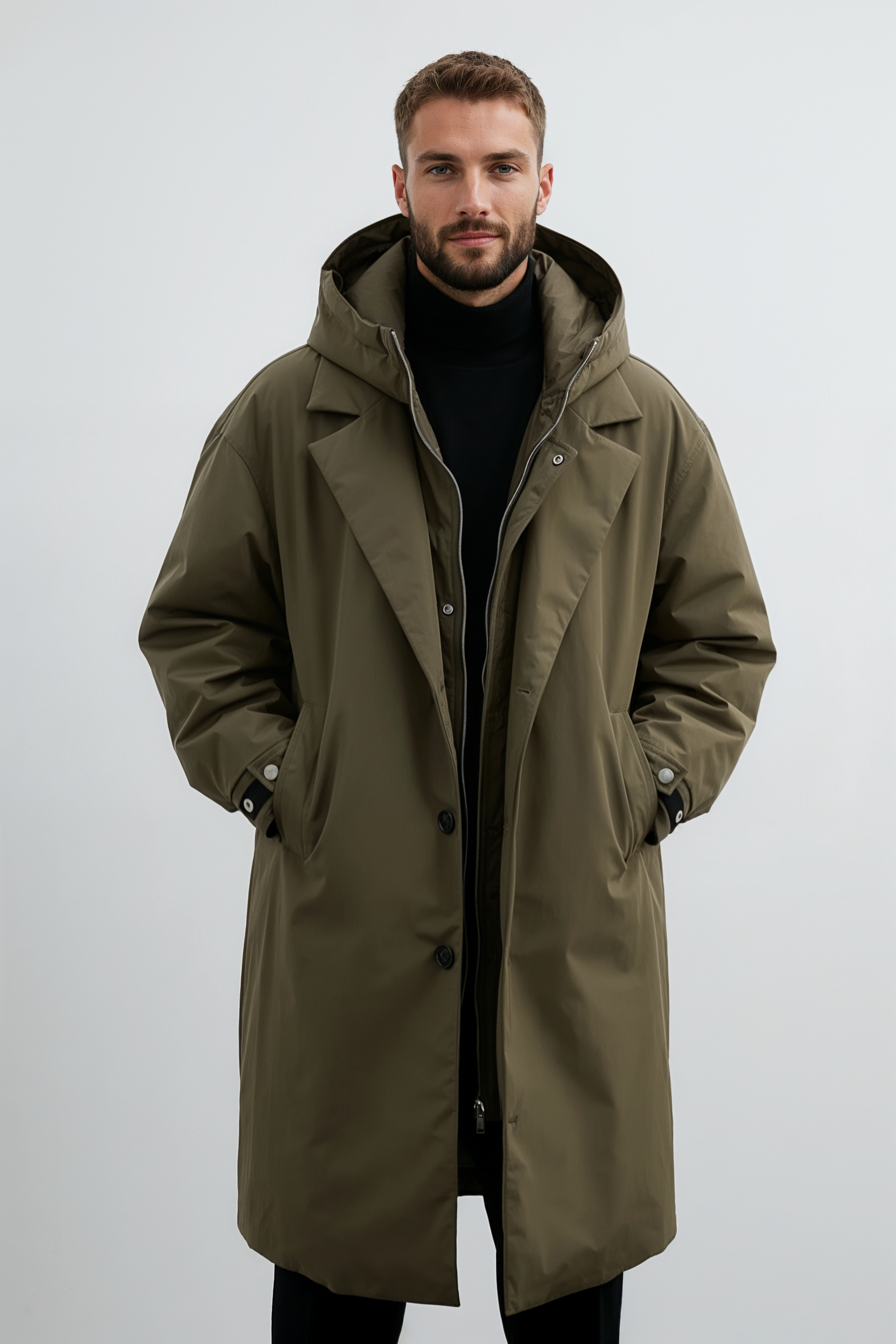 Lang Parka Herre | Vandafvisende Hætte - Mørkegrøn 1.0