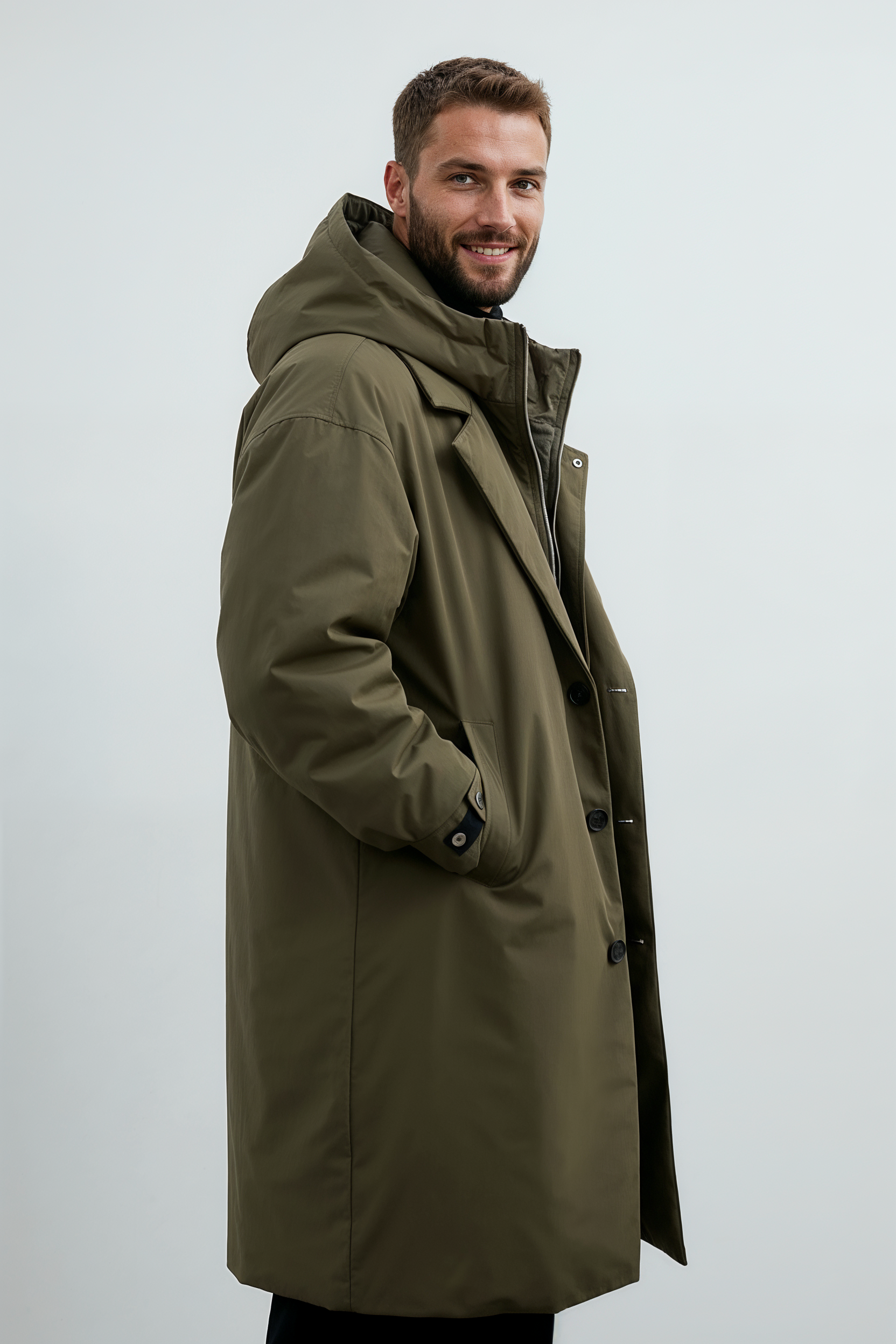 Lang Parka Herre | Vandafvisende Hætte - Mørkegrøn 2.0