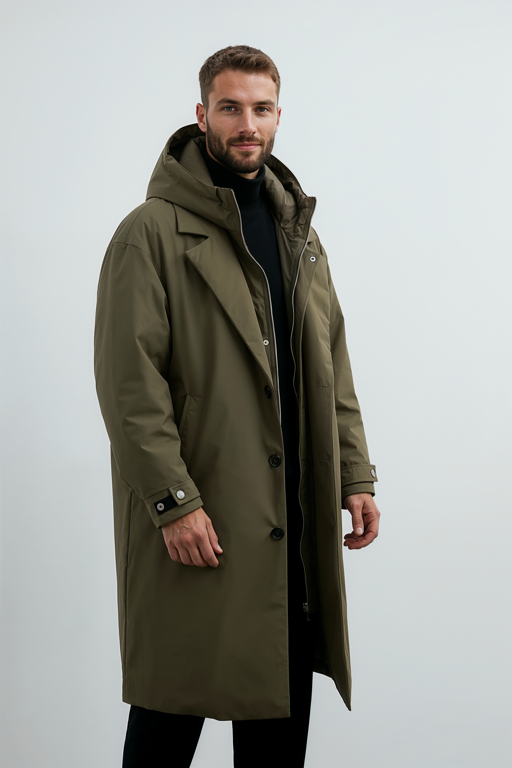 Lang Parka Herre | Vandafvisende Hætte - Mørkegrøn 3.0