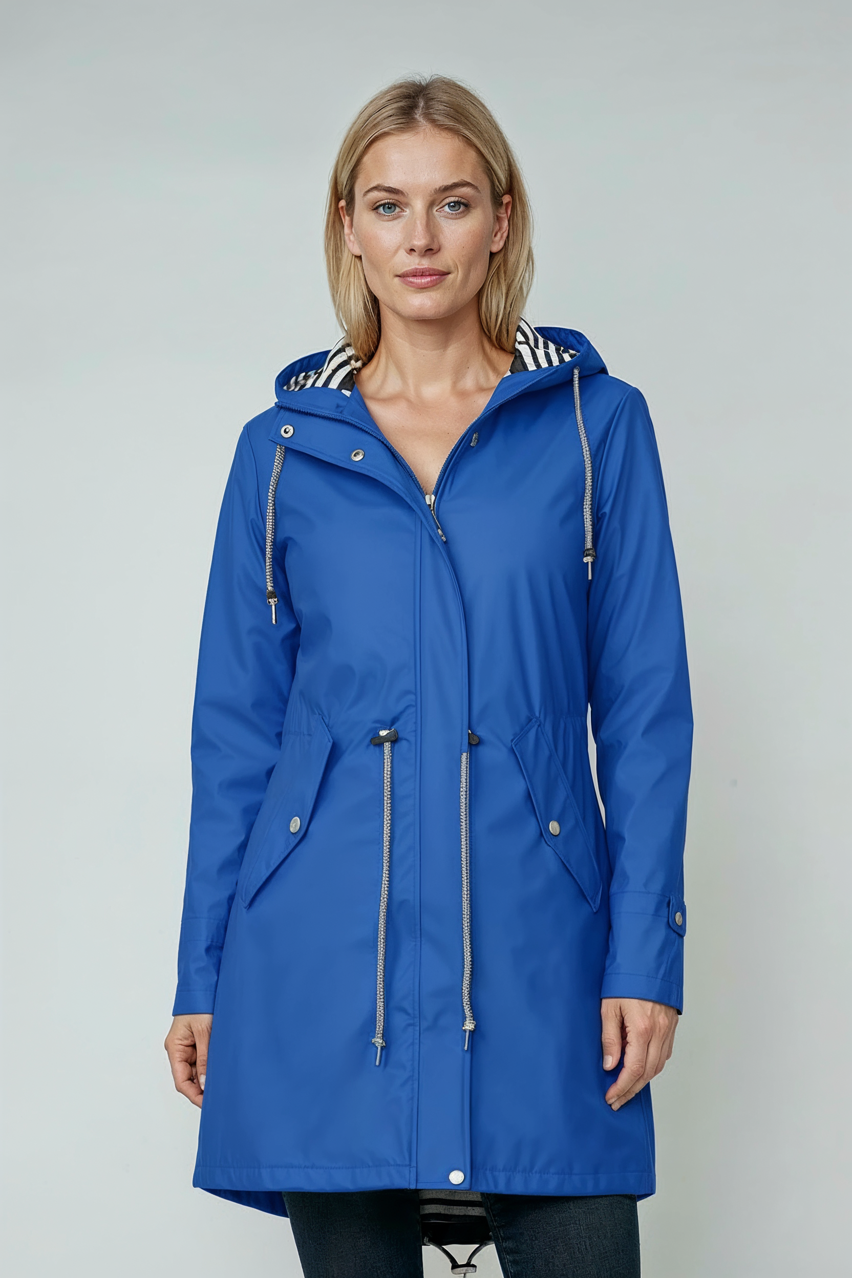 Lang Regnjakke Dame | Hætte & Lynlås - Blå 2.0