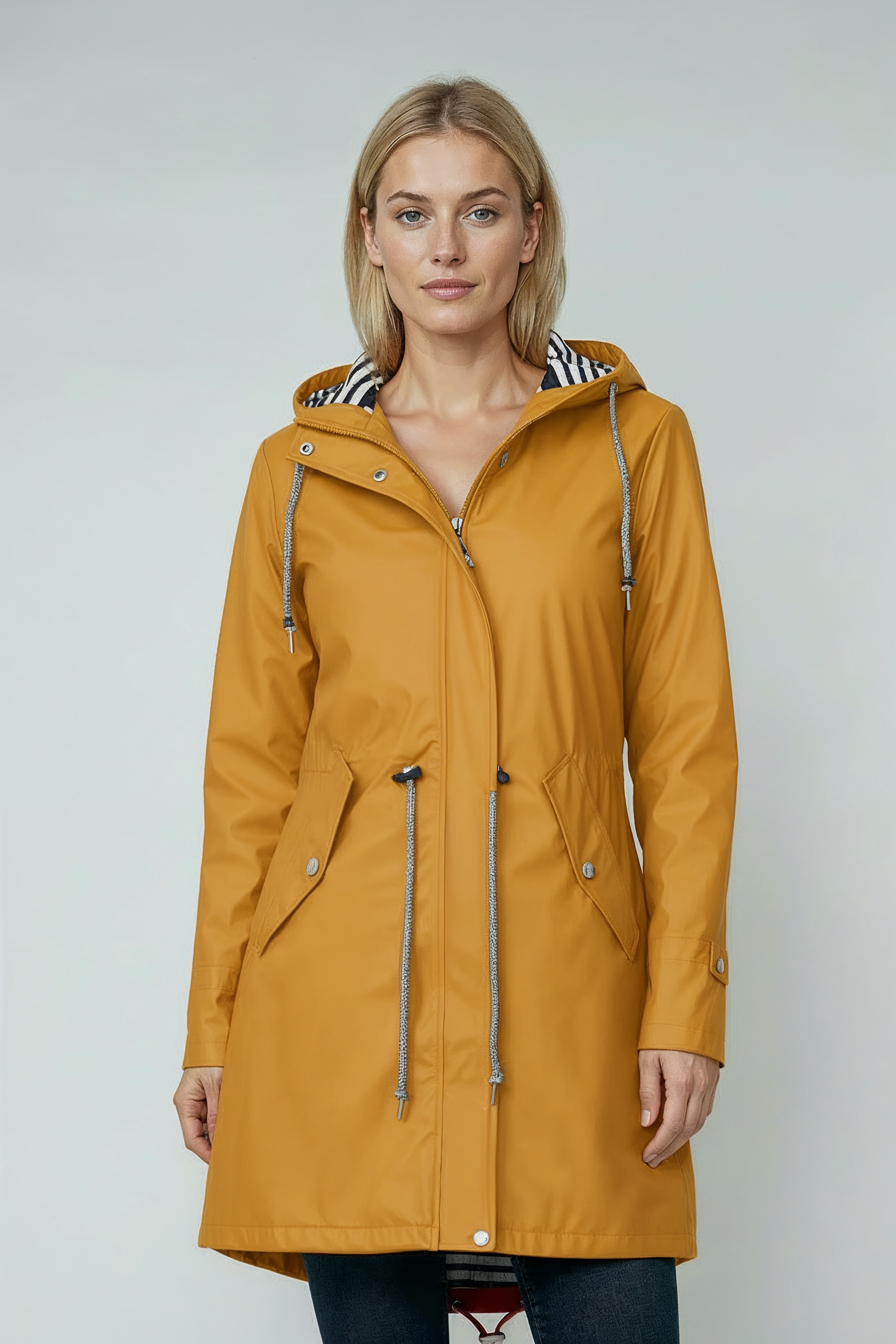 Lang Regnjakke Dame | Hætte & Lynlås - Gul 2.0