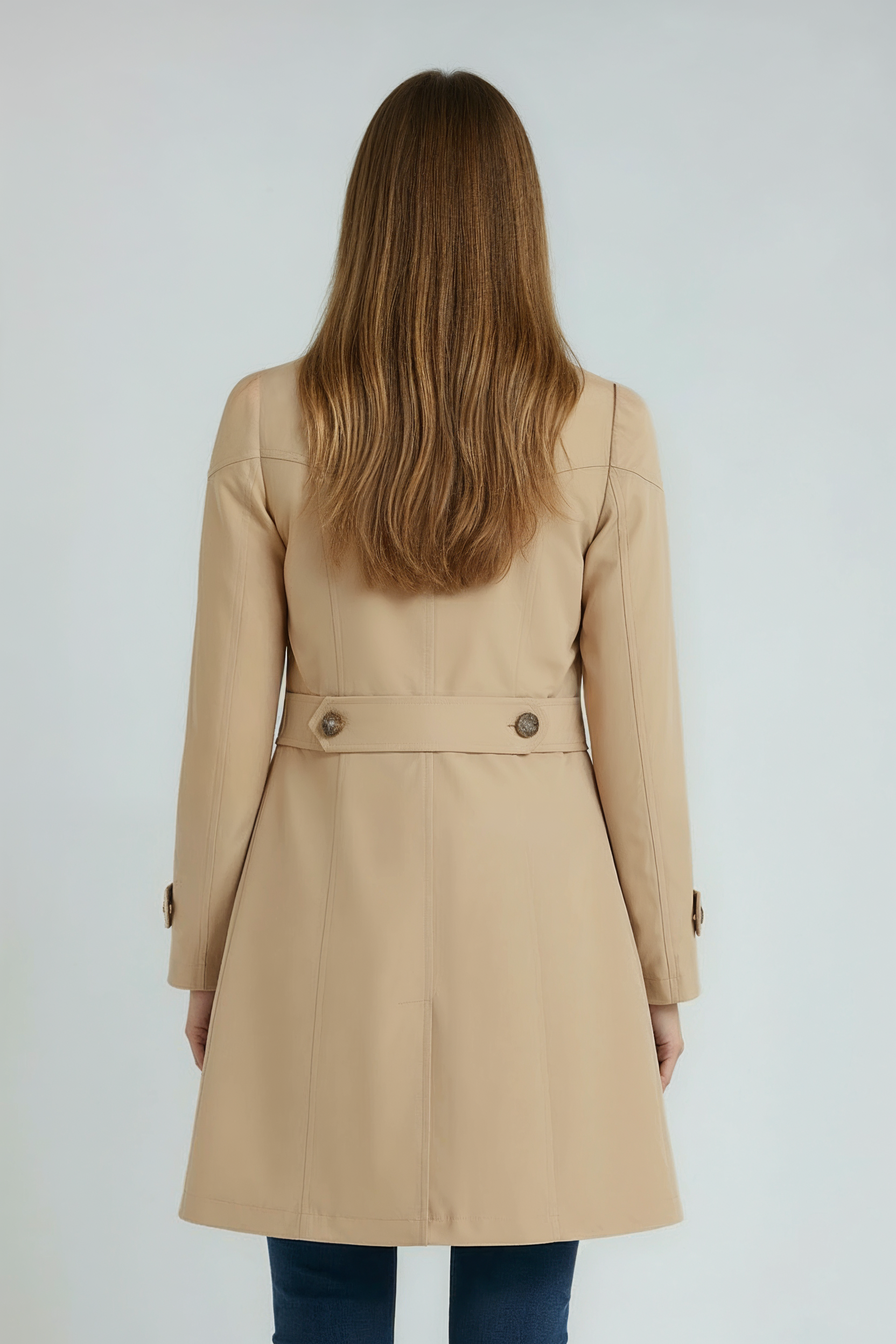 Lang Trenchcoat Dame | Knaplukning - Khaki 3/0