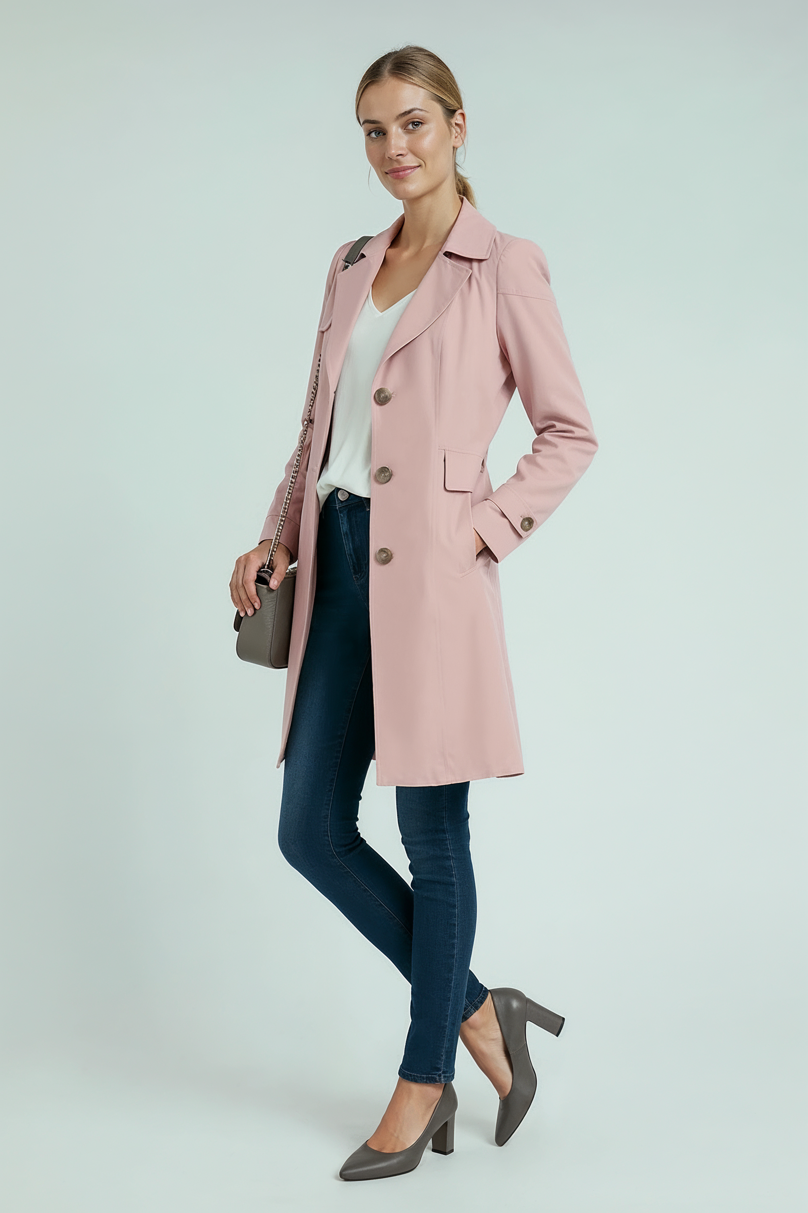 Lang Trenchcoat Dame | Knaplukning - Rosa 2/0