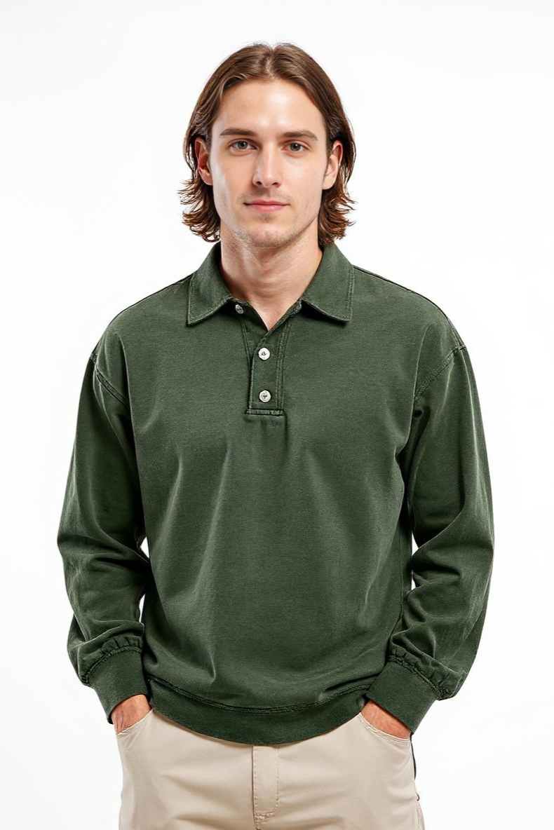 Langærmet Poloshirt Med Vasket Look