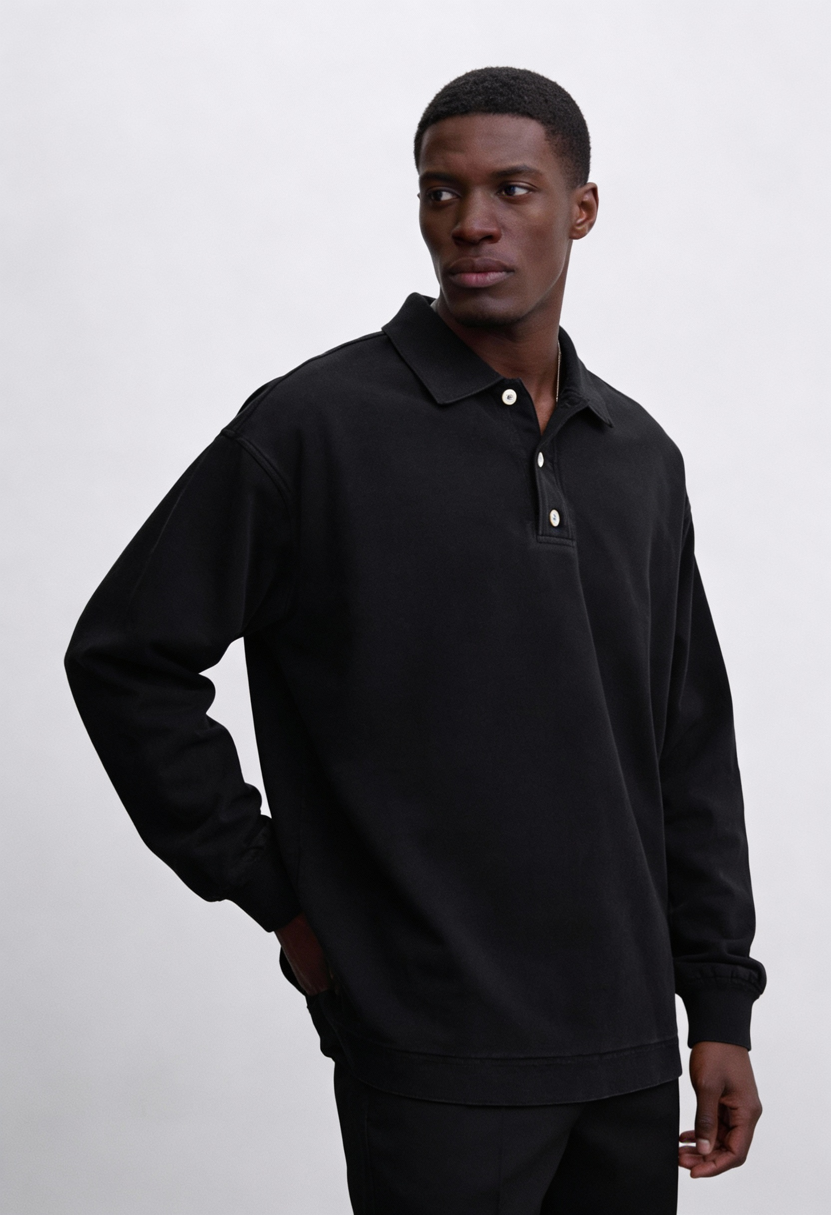 Langærmet Poloshirt Med Vasket Look - Sort 1.2