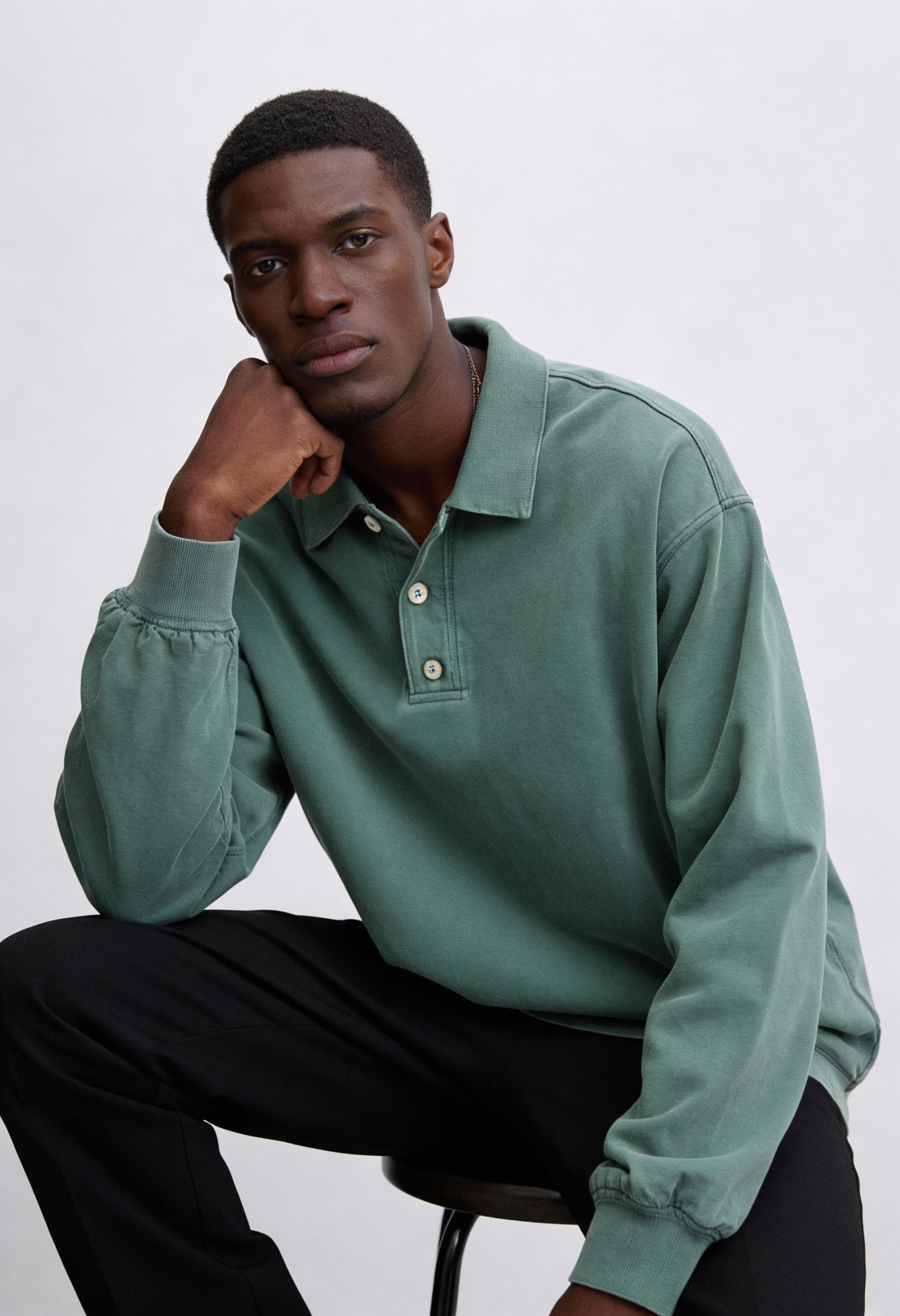 Langærmet Poloshirt Med Vasket Look - Støvet Havgrøn 1.1