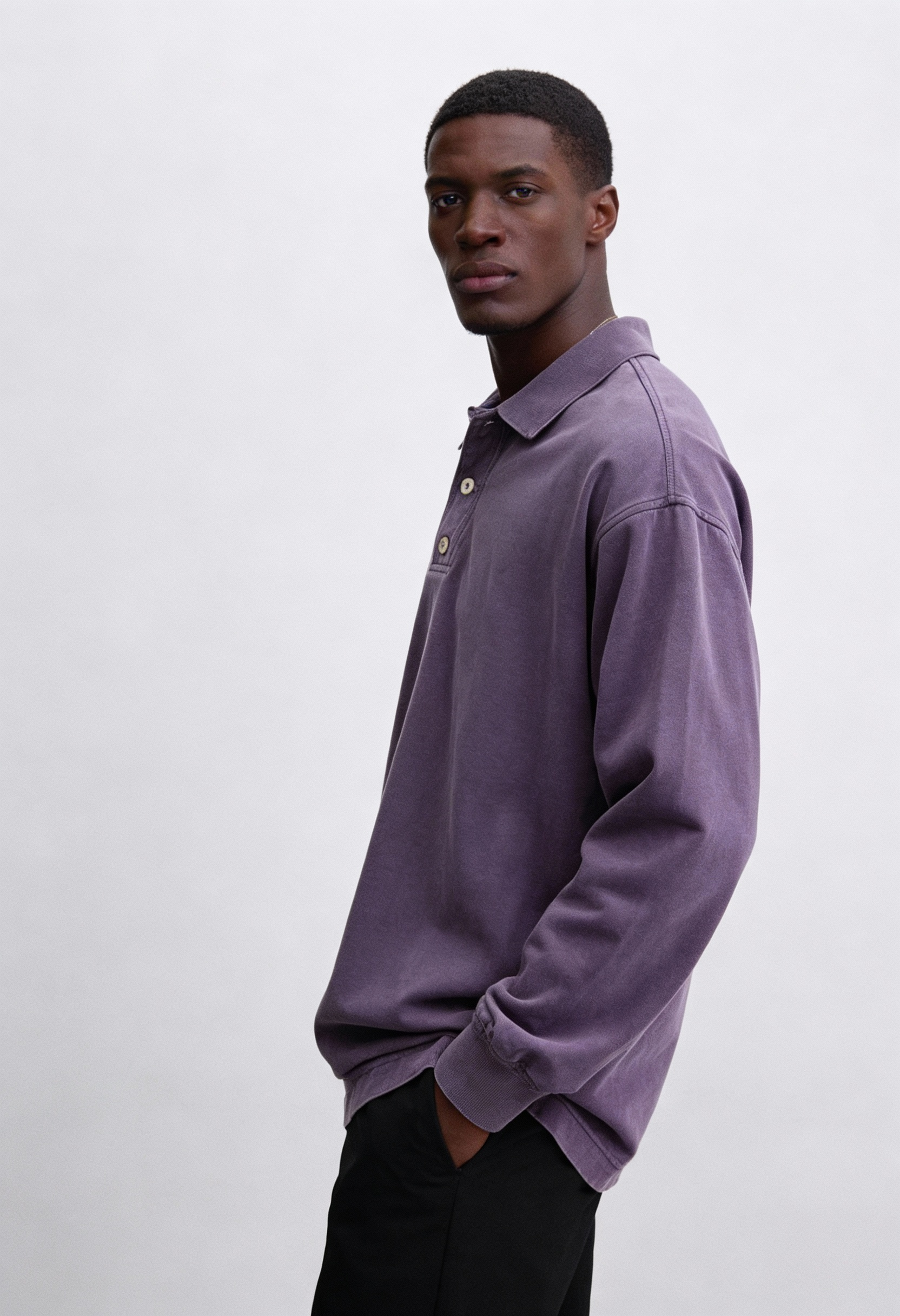 Langærmet Poloshirt Med Vasket Look - Støvet Lilla 1.2