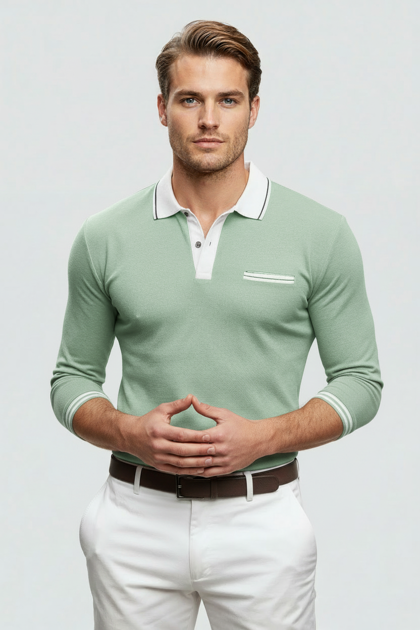 Langærmet T-shirt Herre | Med Krave - Grøn 1.0