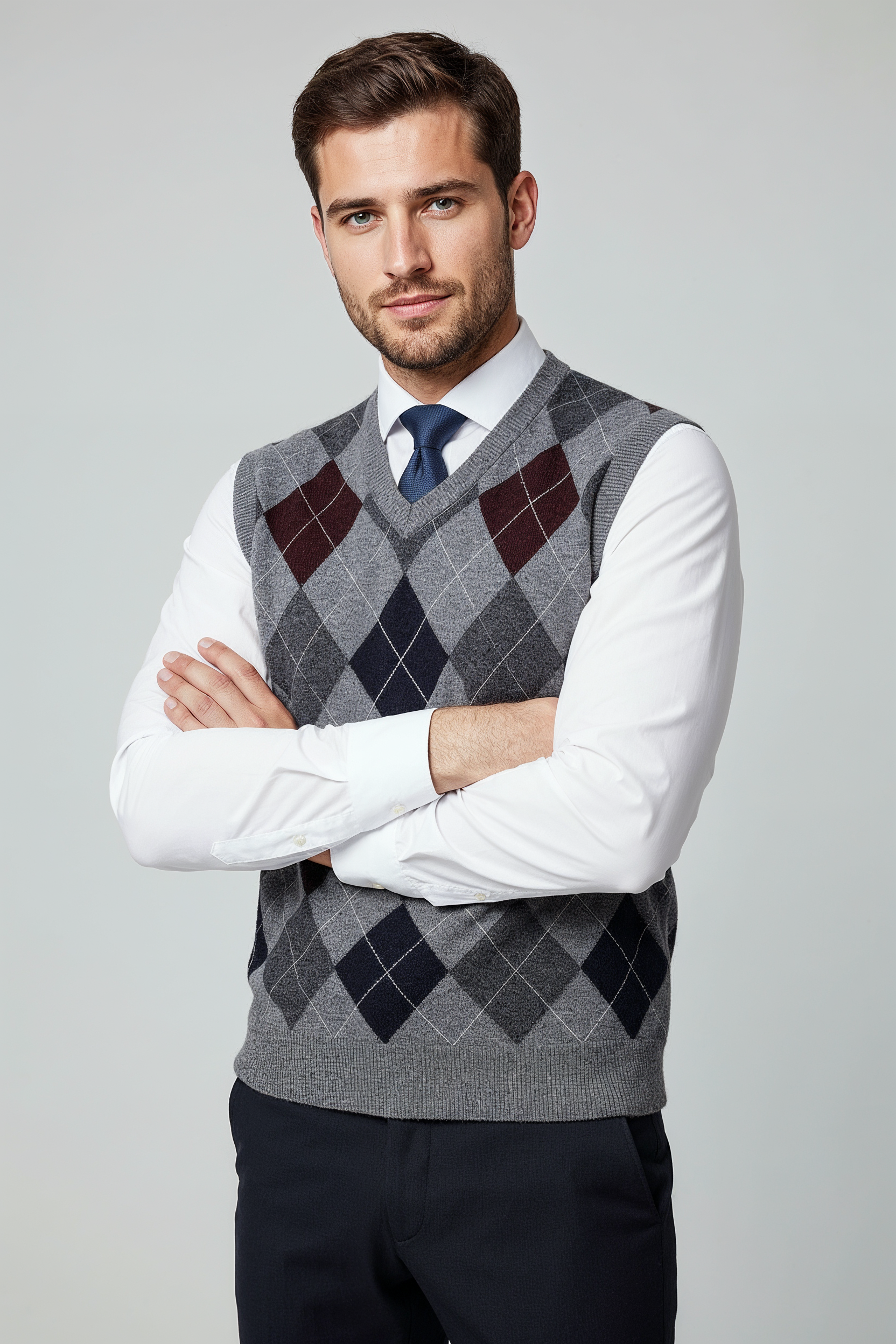 Mønstret Strik Vest Med V-Hals - Grå 1.1