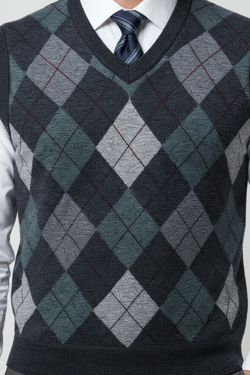 Mønstret Strik Vest Med V-Hals - Mørkegrå 1.2