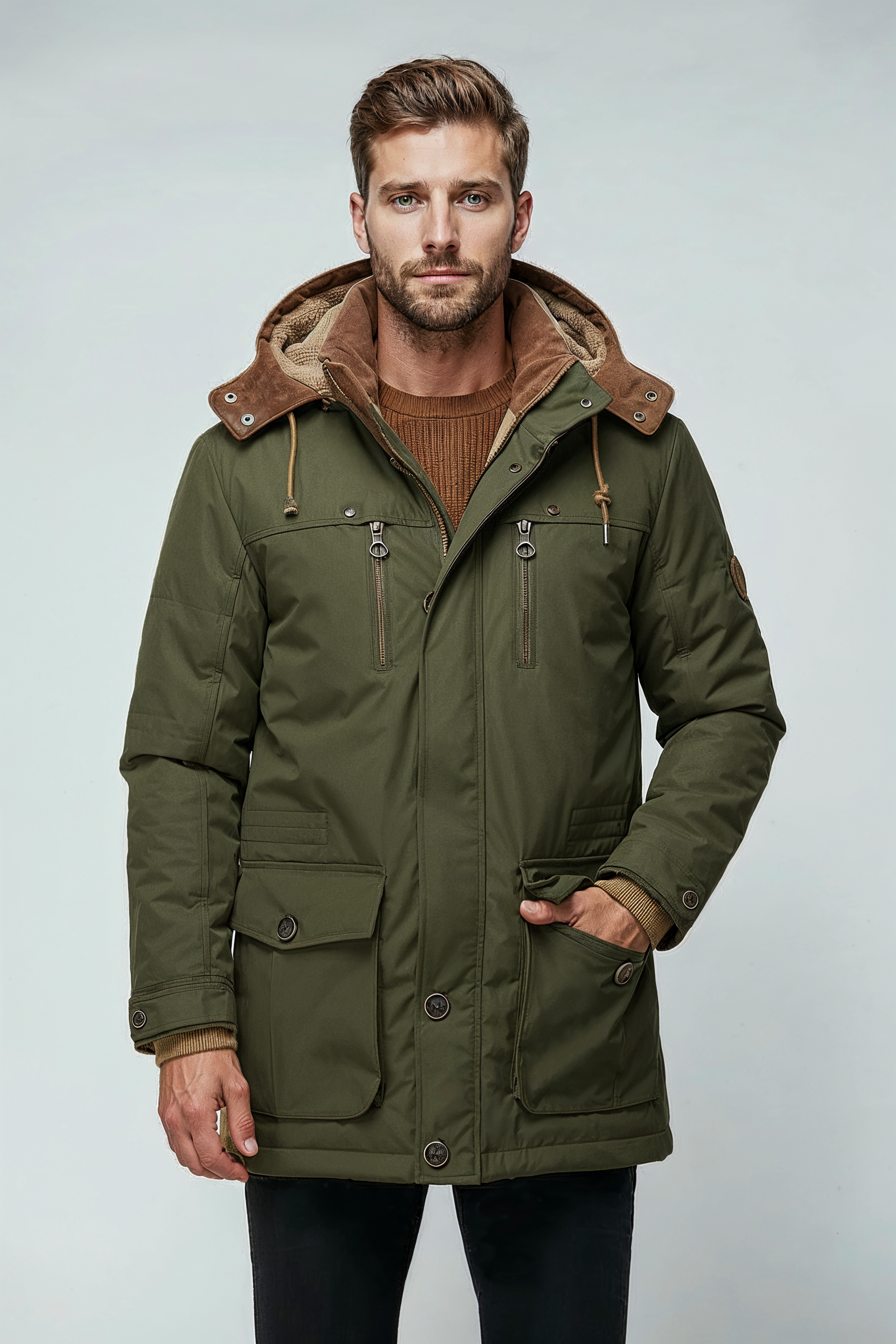 Parka Herre | Varm Foret Hætte - Grøn