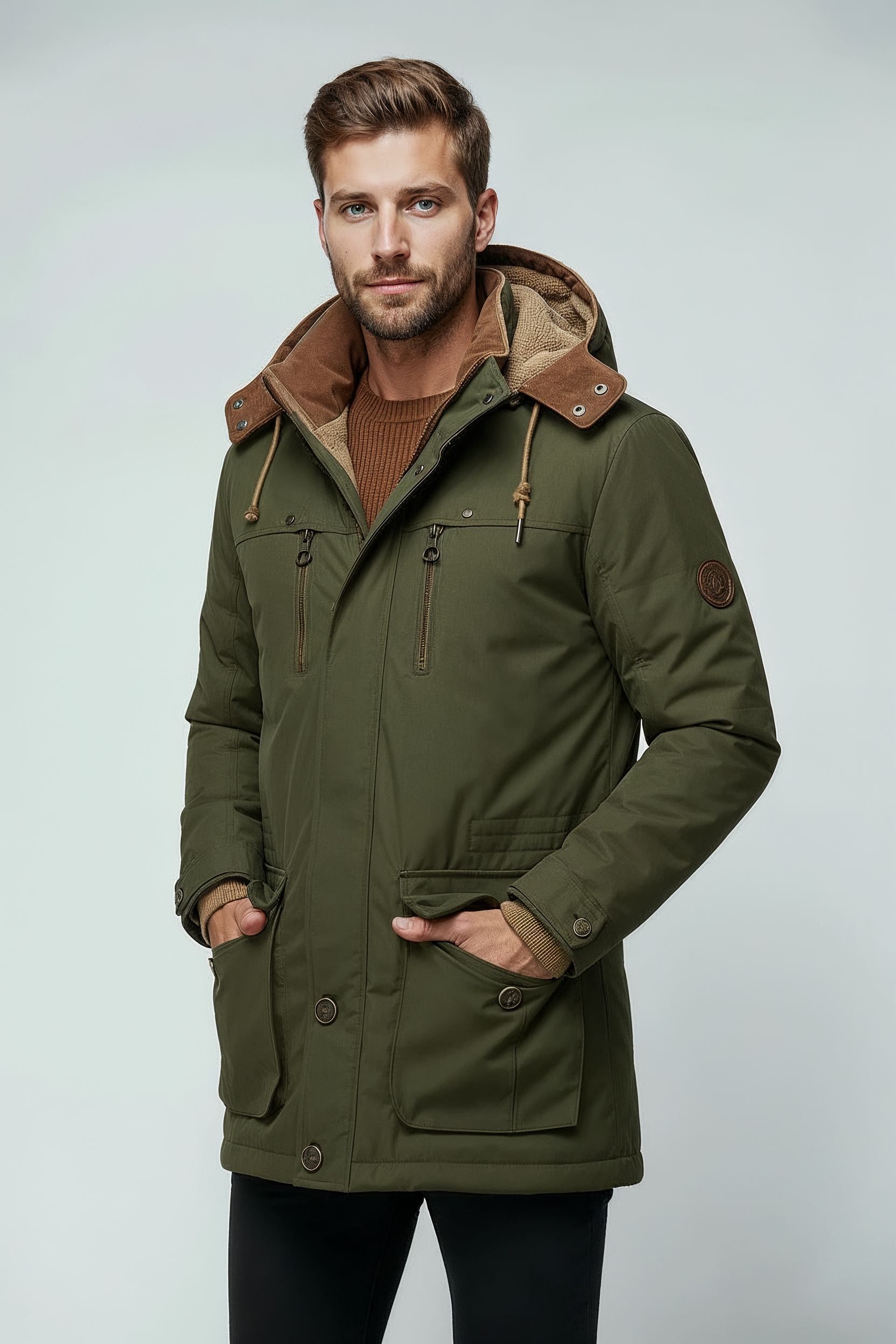 Parka Herre | Varm Foret Hætte - Grøn 2/0